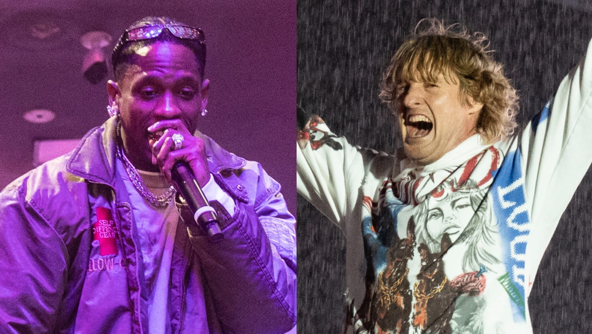 Travis Scott Performs "Fe!n" With Owen Wilson at Rolling