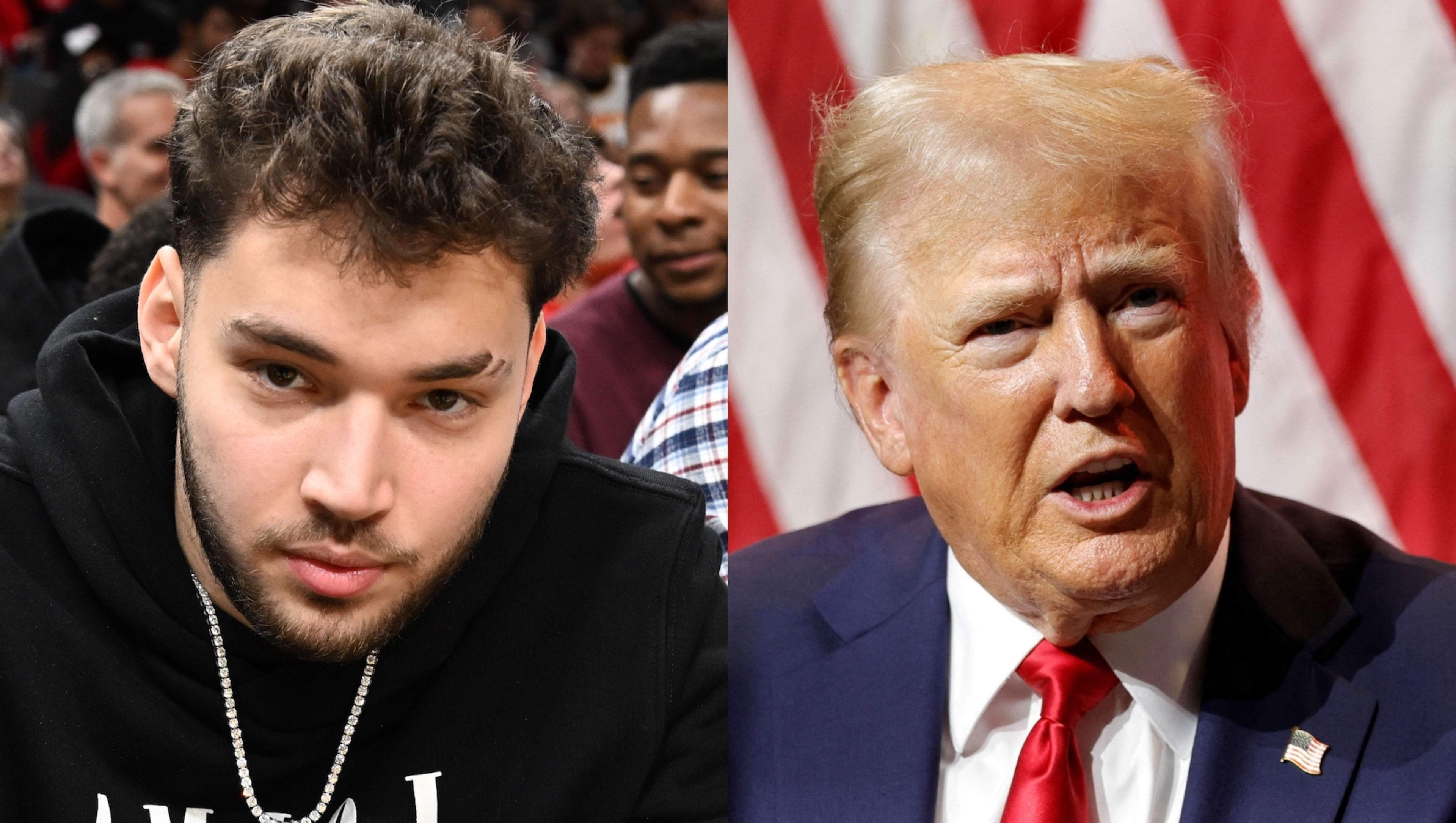 Splitscreen image of Adin Ross and Donald Trump