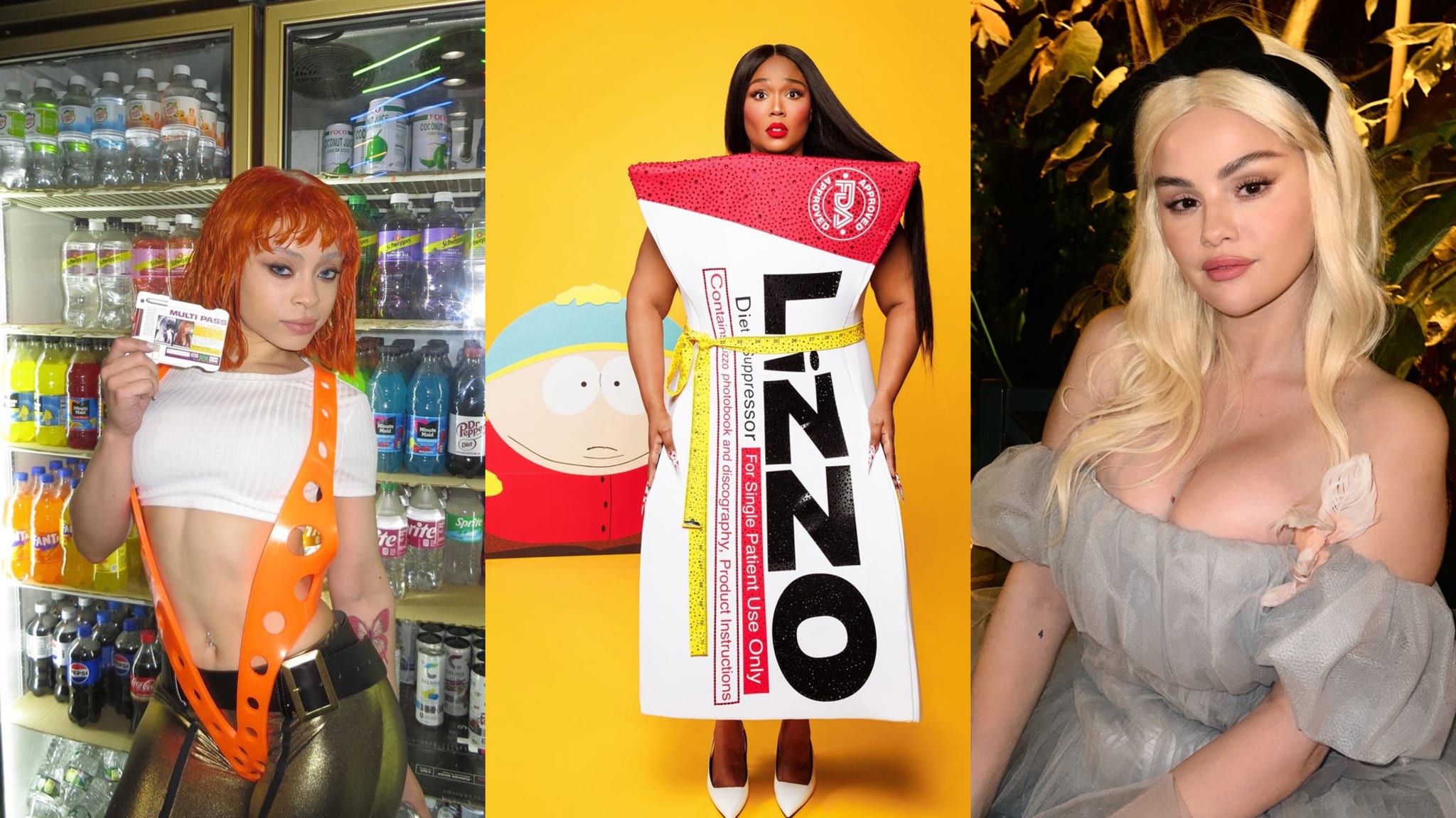 Ice Spice, Lizzo, and Selena Gomez in their Halloween costumes.