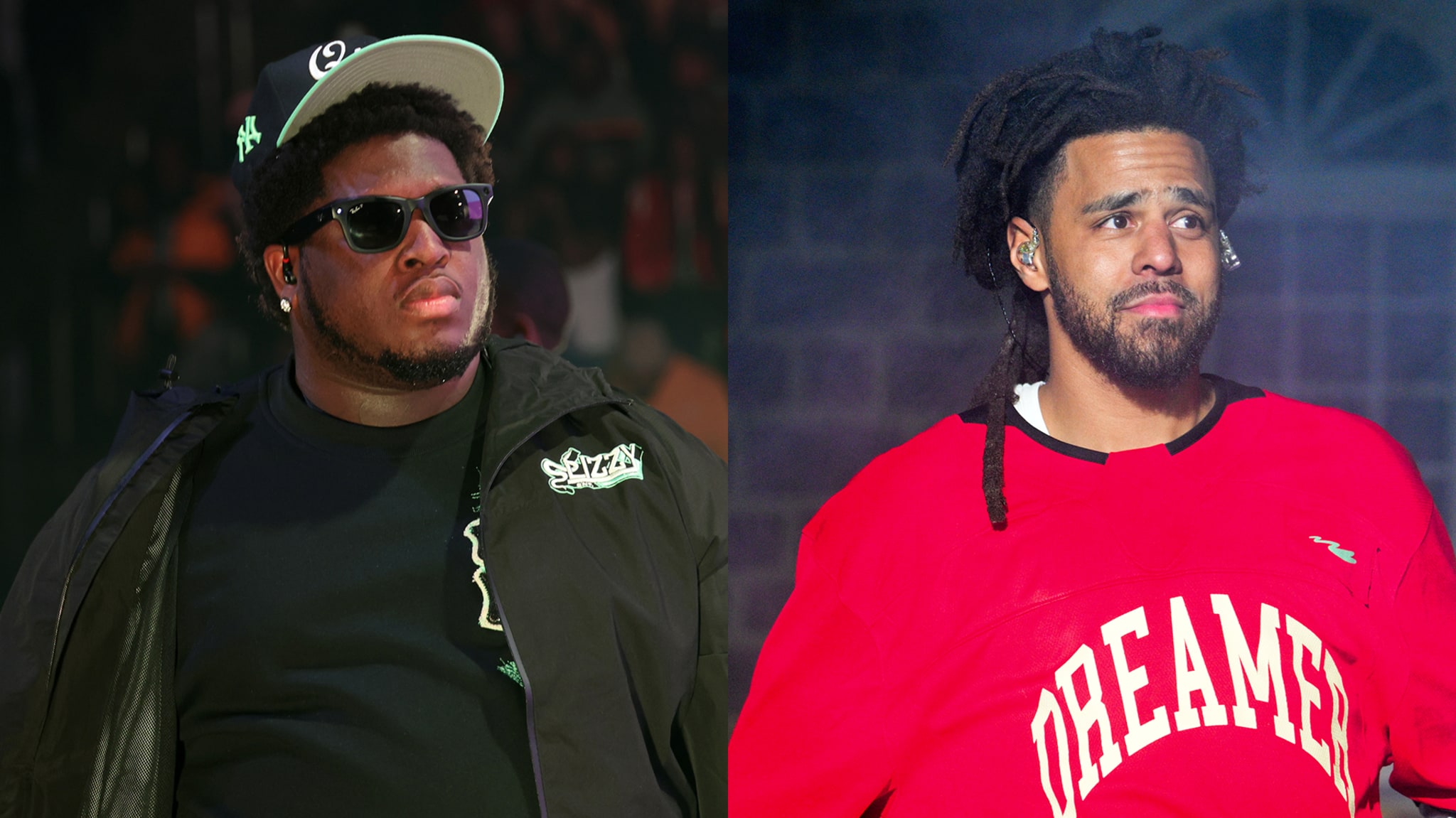  Split image of Cash Cobain and J. Cole performing.