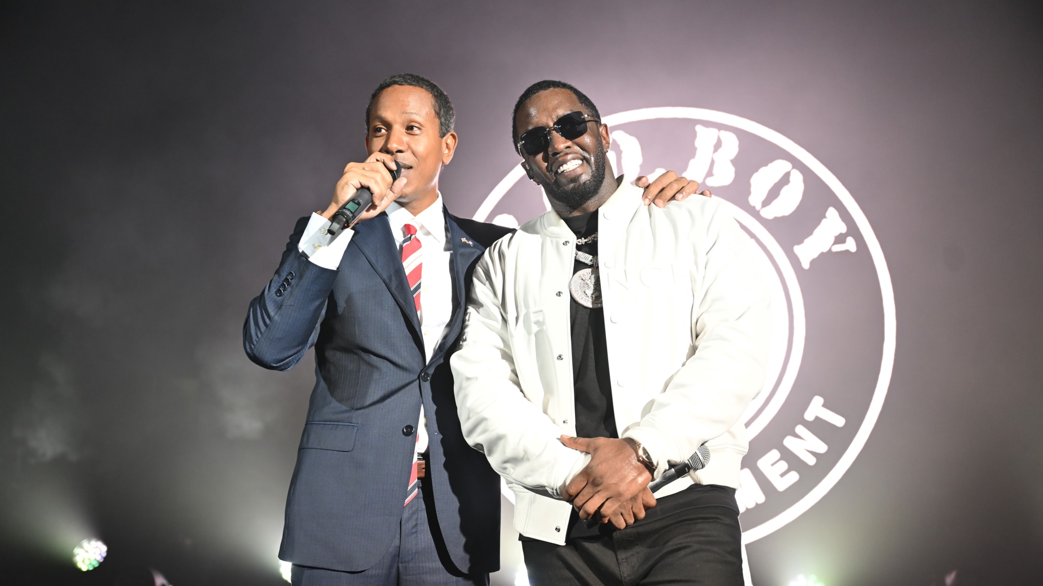 LONDON, ENGLAND - NOVEMBER 07: Shyne and Diddy onstage at O2 Shepherd's Bush Empire in a special one night only event at O2 Shepherd's Bush Empire on November 07, 2023 in London, England.