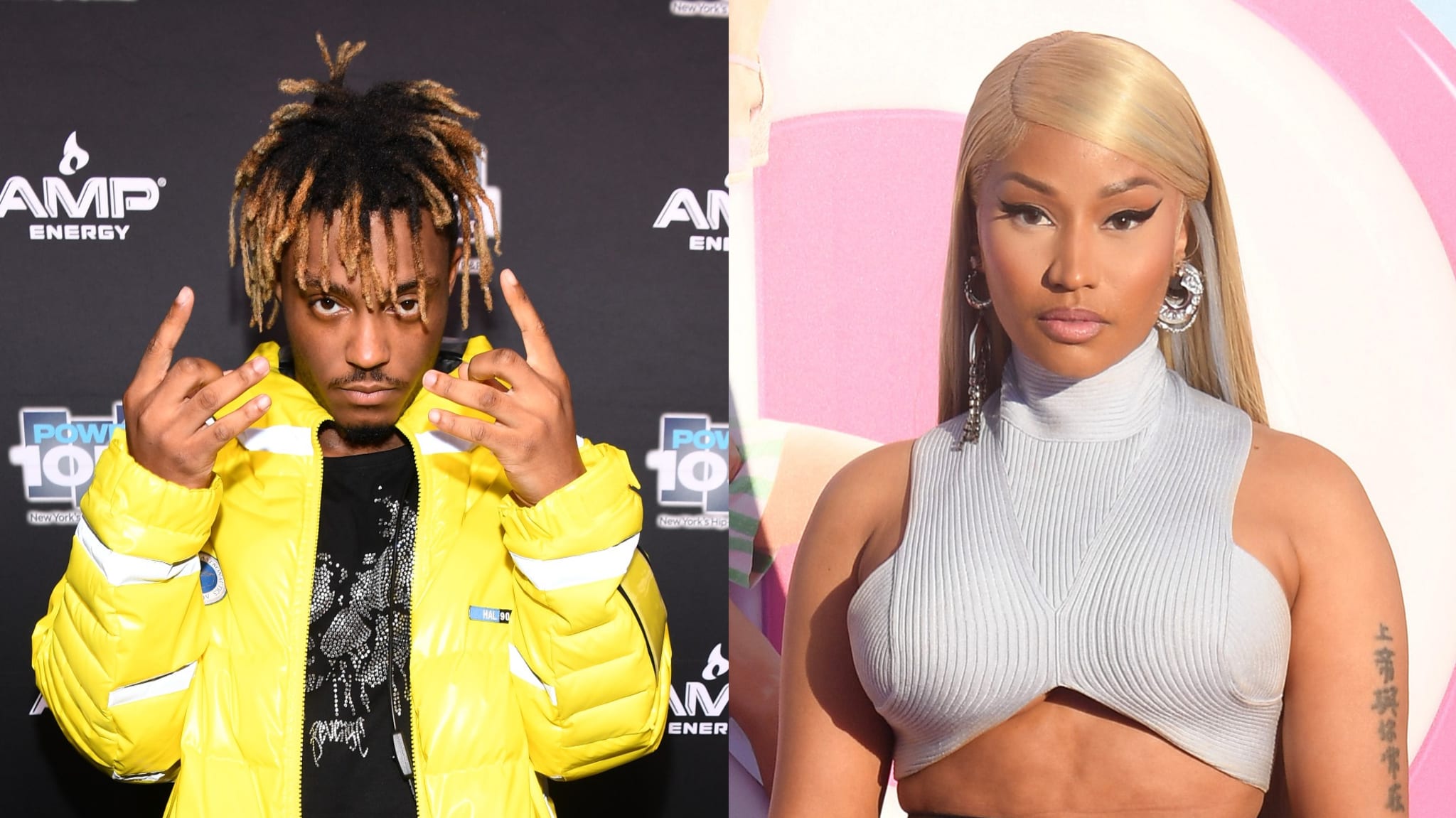 Split image of Juice WRLD and Nicki Minaj.