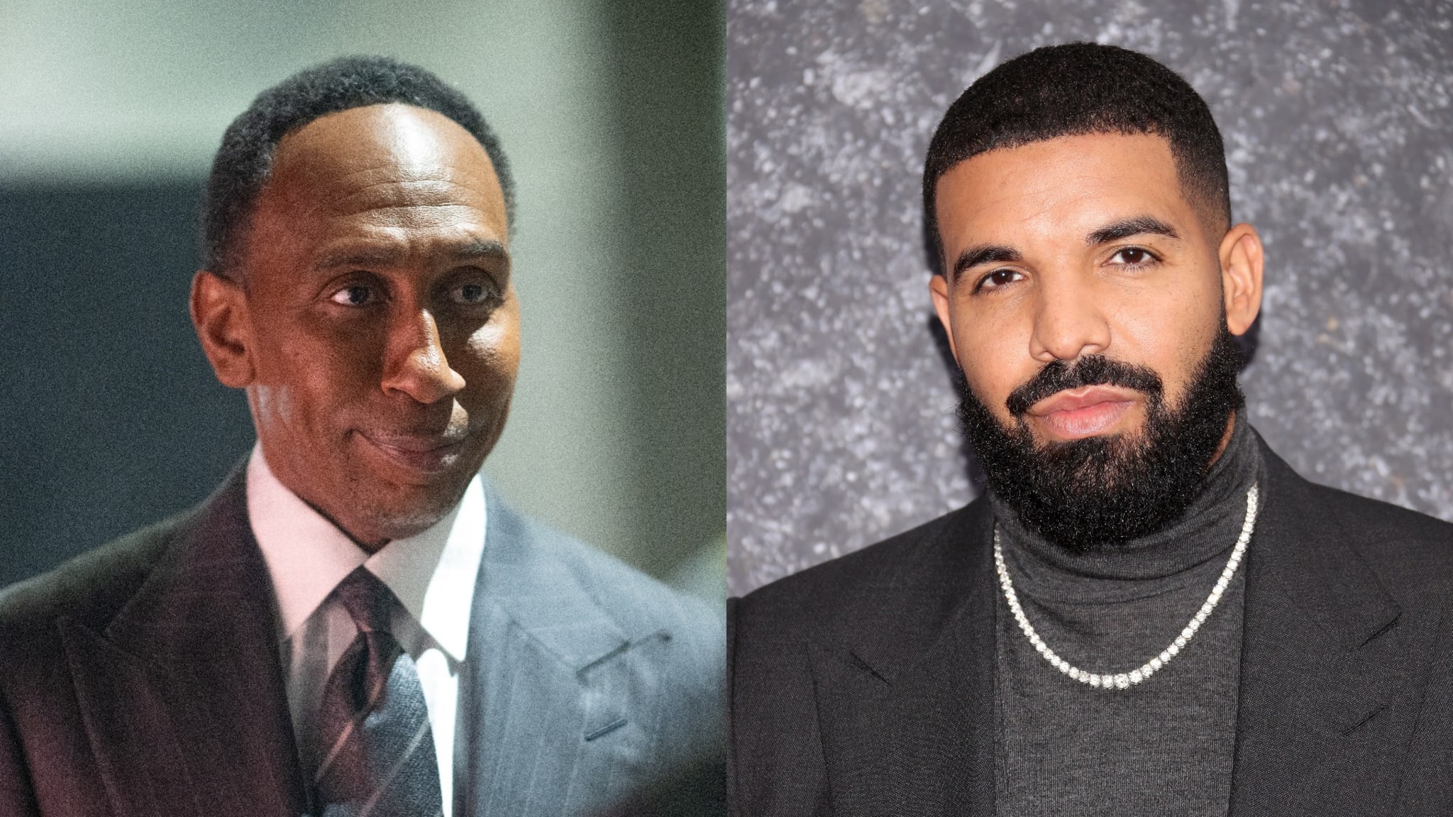 Split image of Stephen A. Smith and Drake.