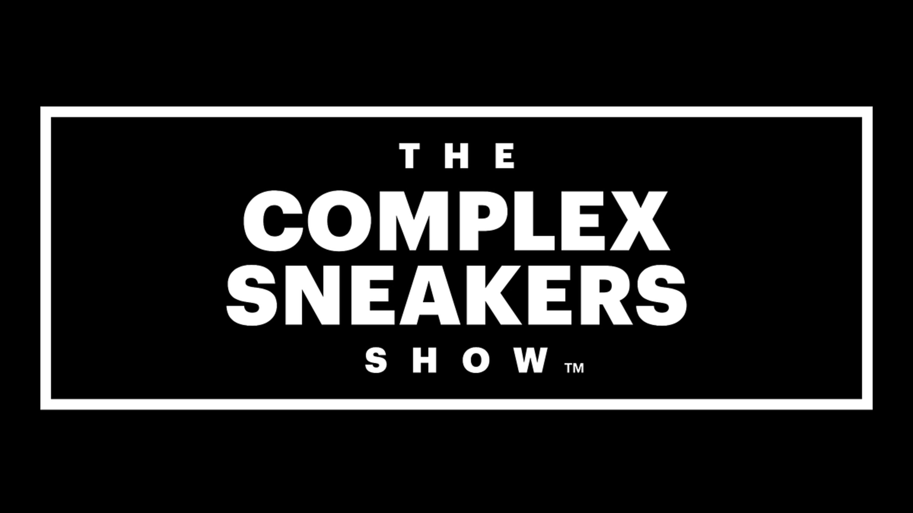 Logo for "The Complex Sneakers Show" with bold, white text inside a rectangular border on a black background