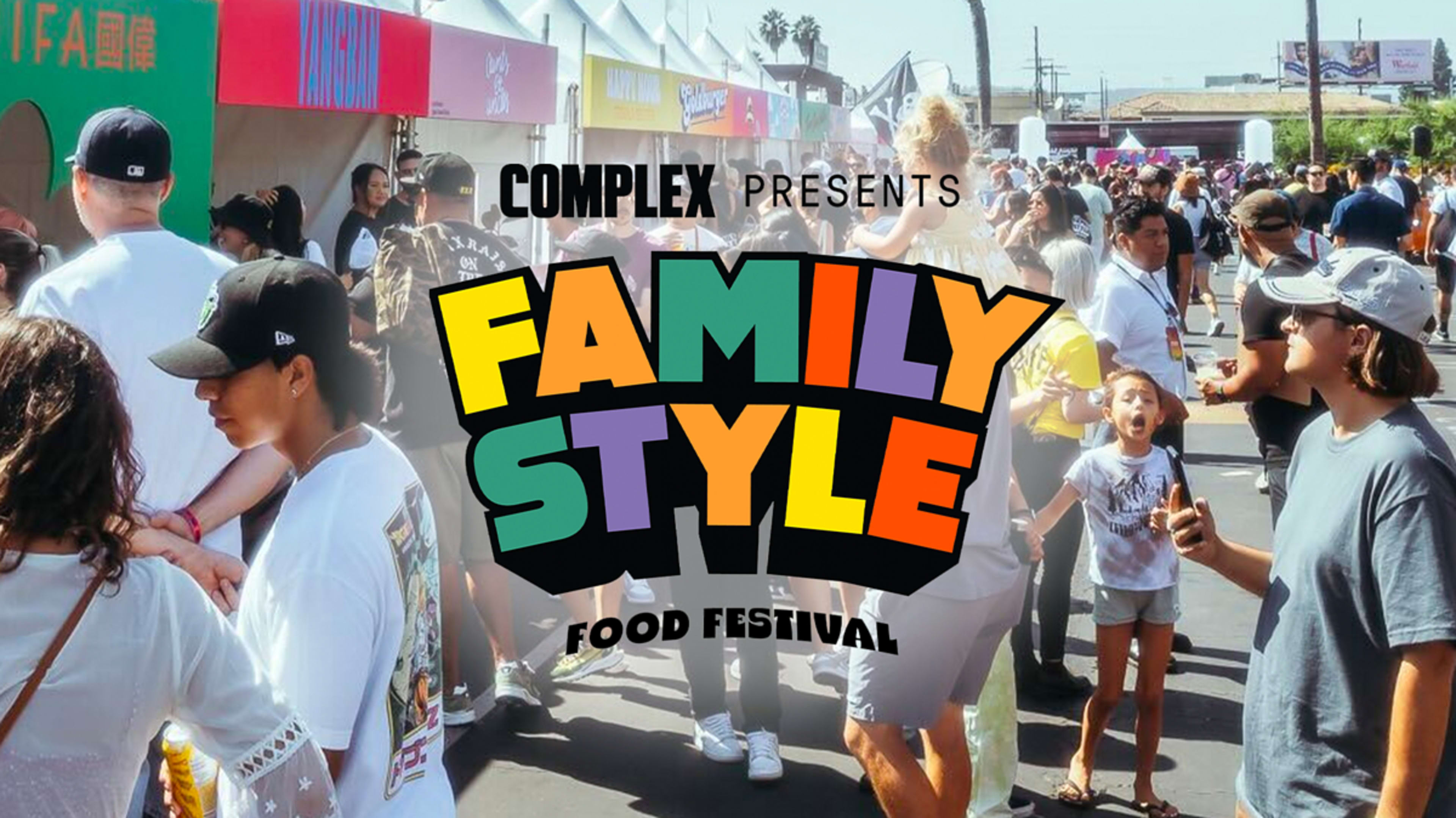 Complex presents Family Style Food Festival with people enjoying food and activities at various vendor booths