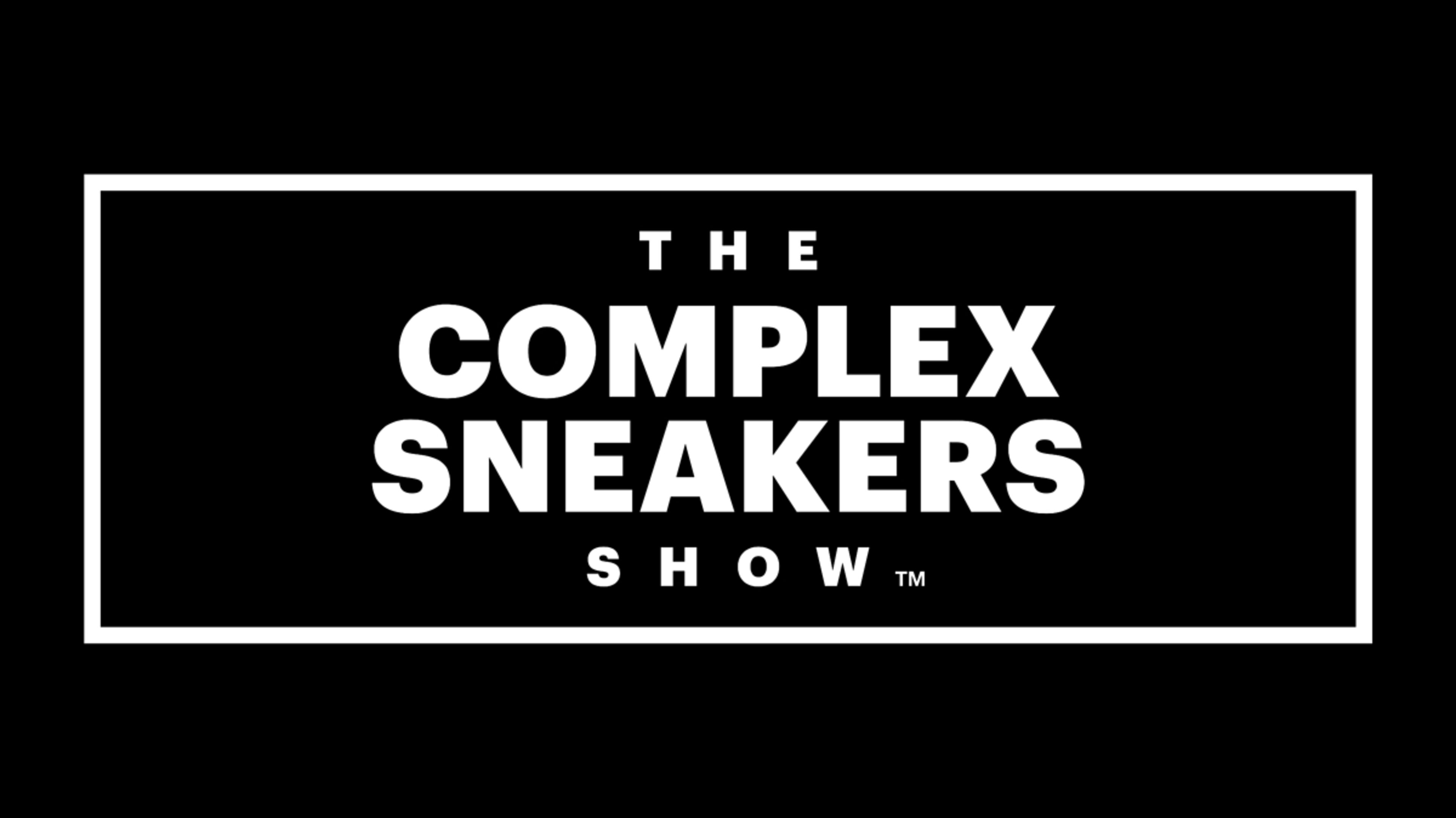 The image is the logo for "The Complex Sneakers Show," featuring the text prominently in a white, bold font on a black background