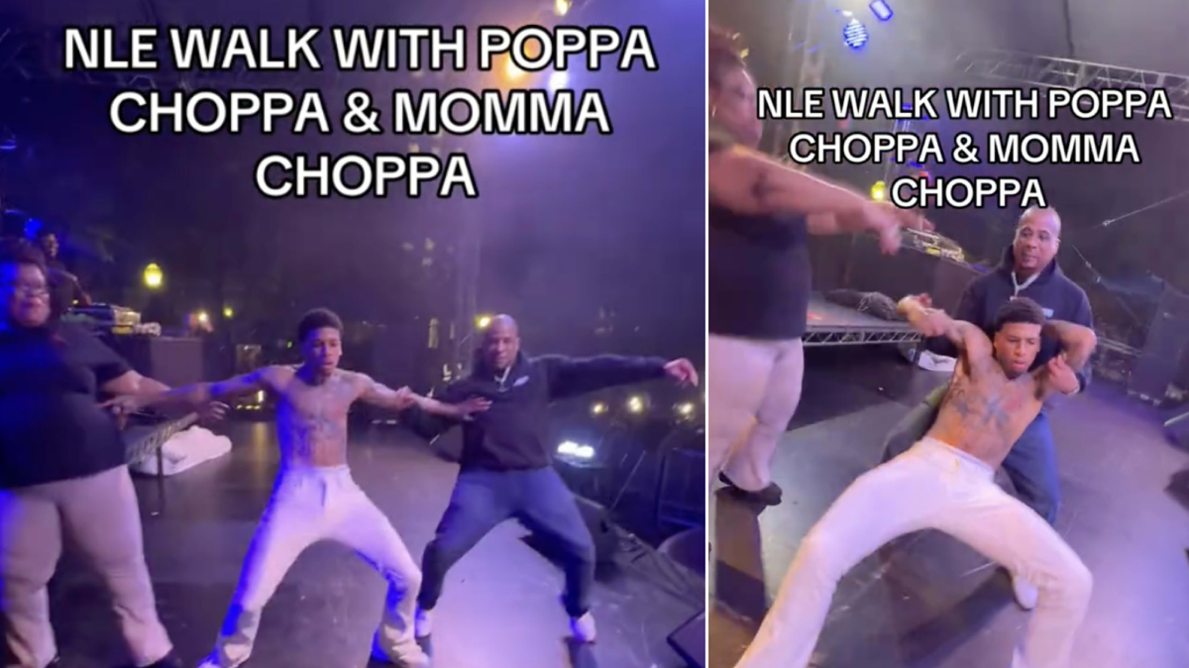 NLE Choppa dances on stage with his parents during a concert