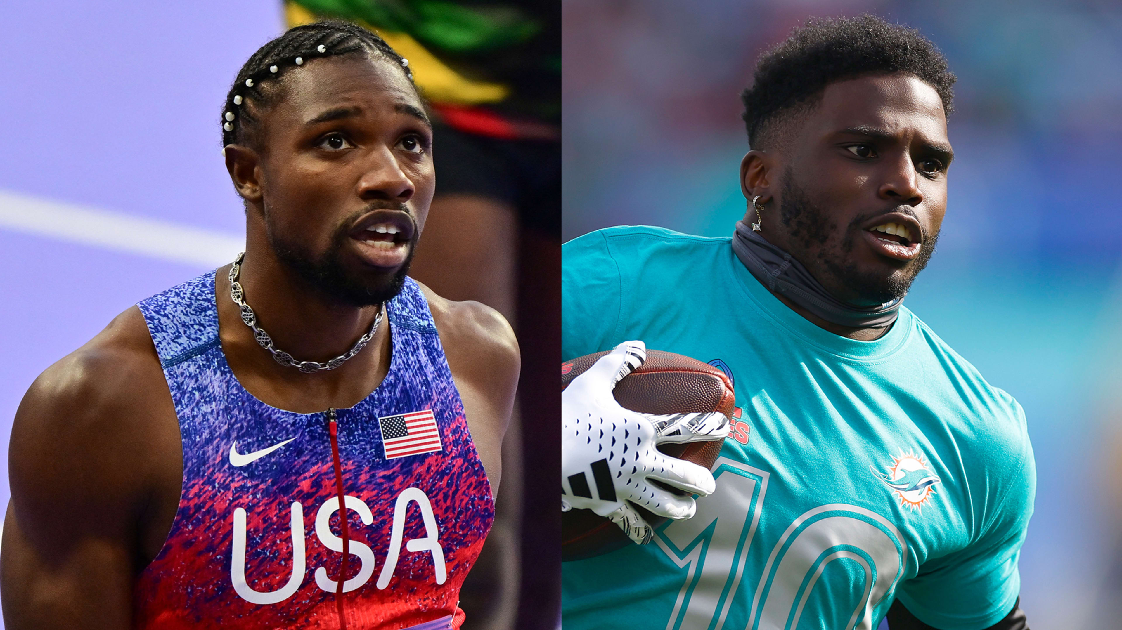 Sprinter Noah Lyles and Miami Dolphins player Tyreek Hill.