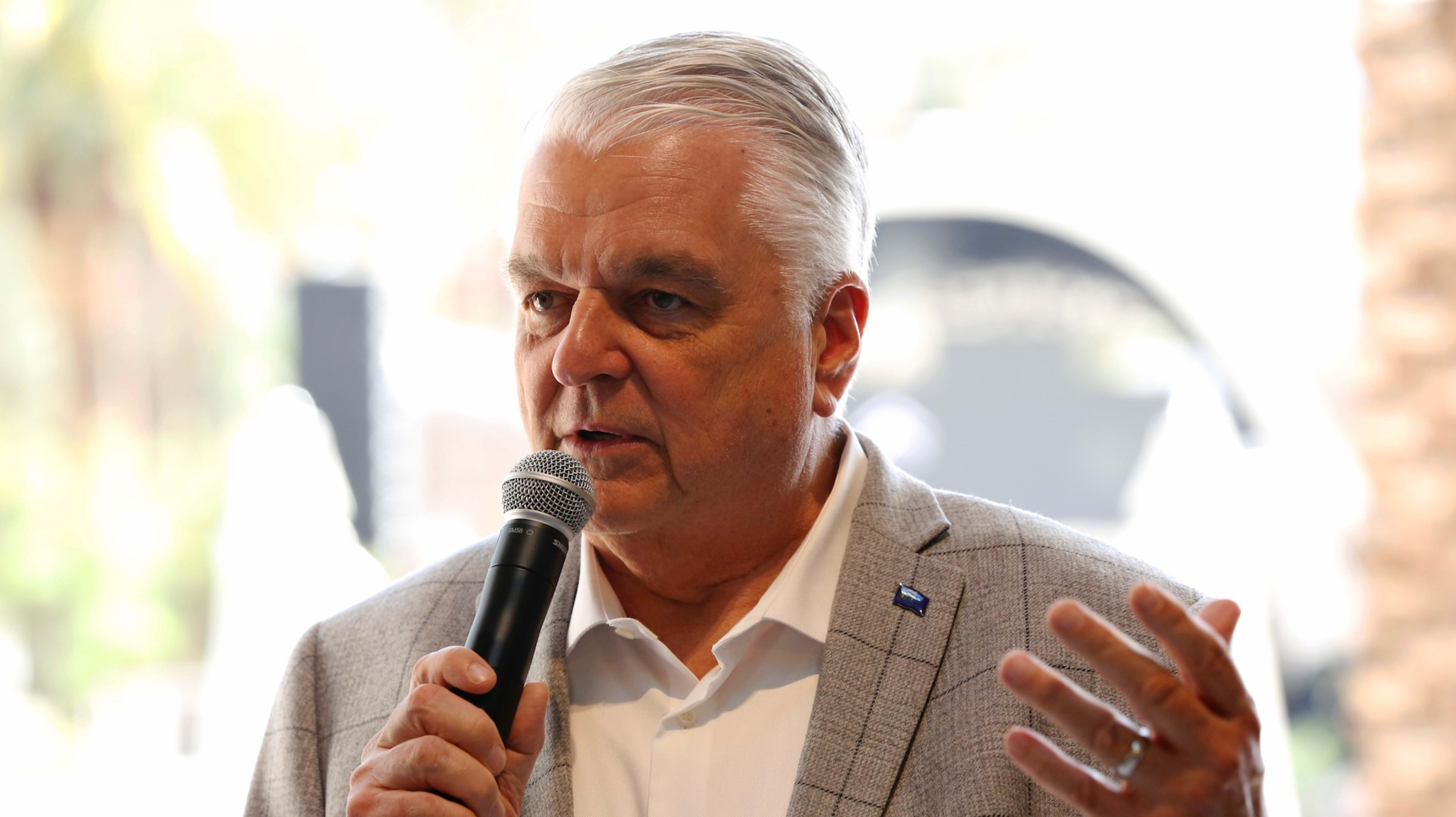 : Nevada Gov. Steve Sisolak speaks during the "Unstoppable Weekend" kick off event