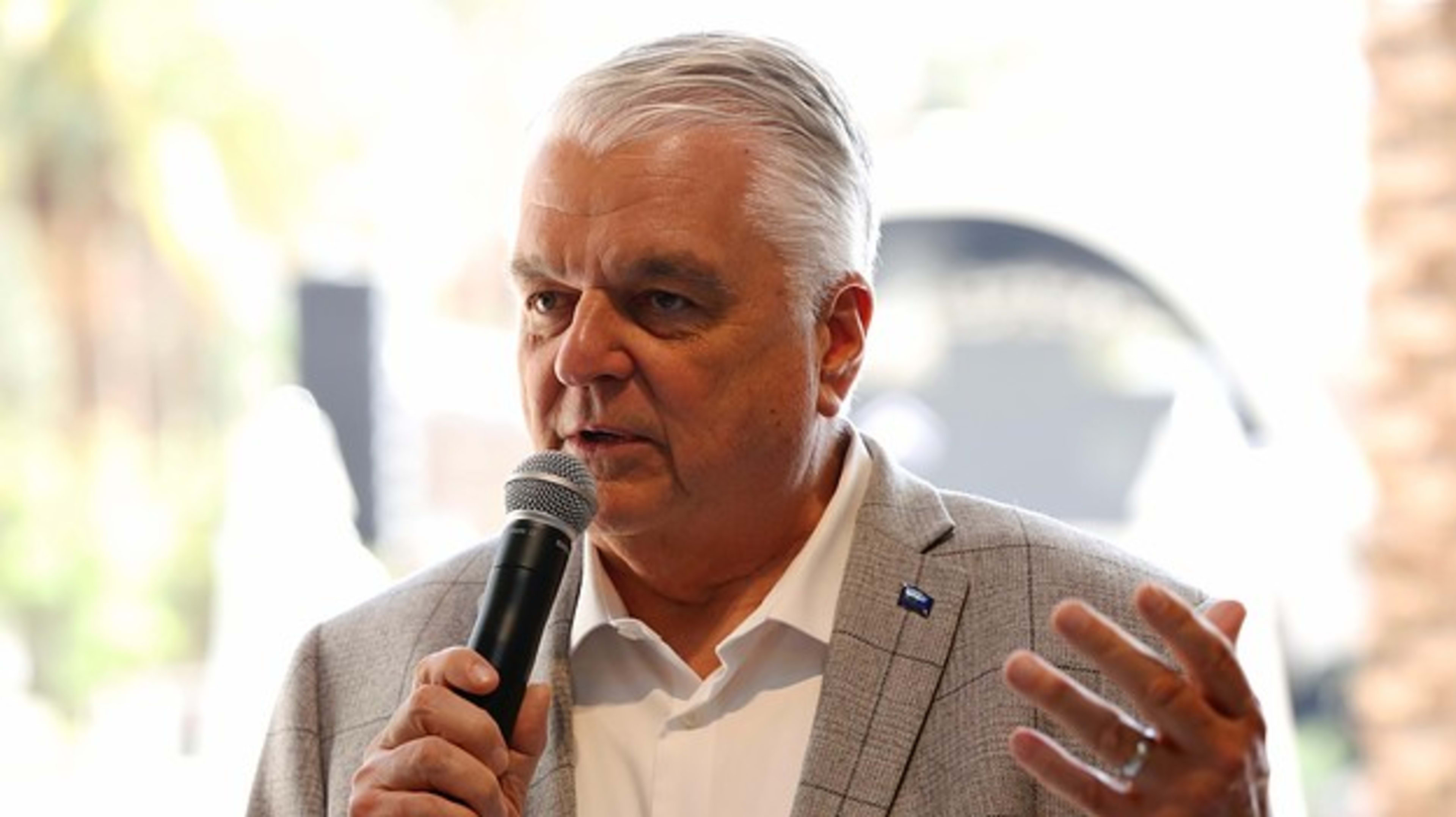 : Nevada Gov. Steve Sisolak speaks during the "Unstoppable Weekend" kick off event