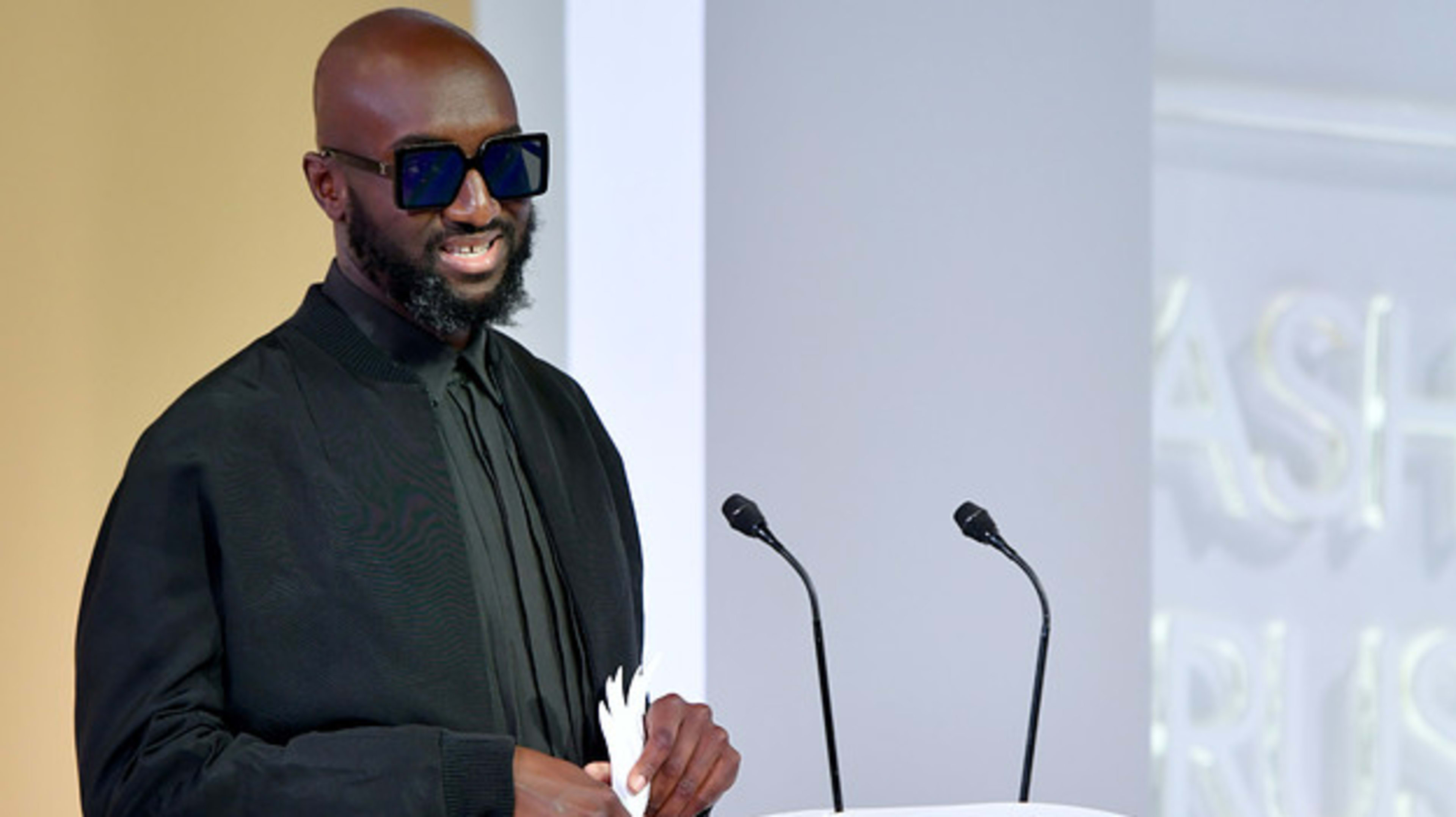 Virgil Abloh is seen giving a speech