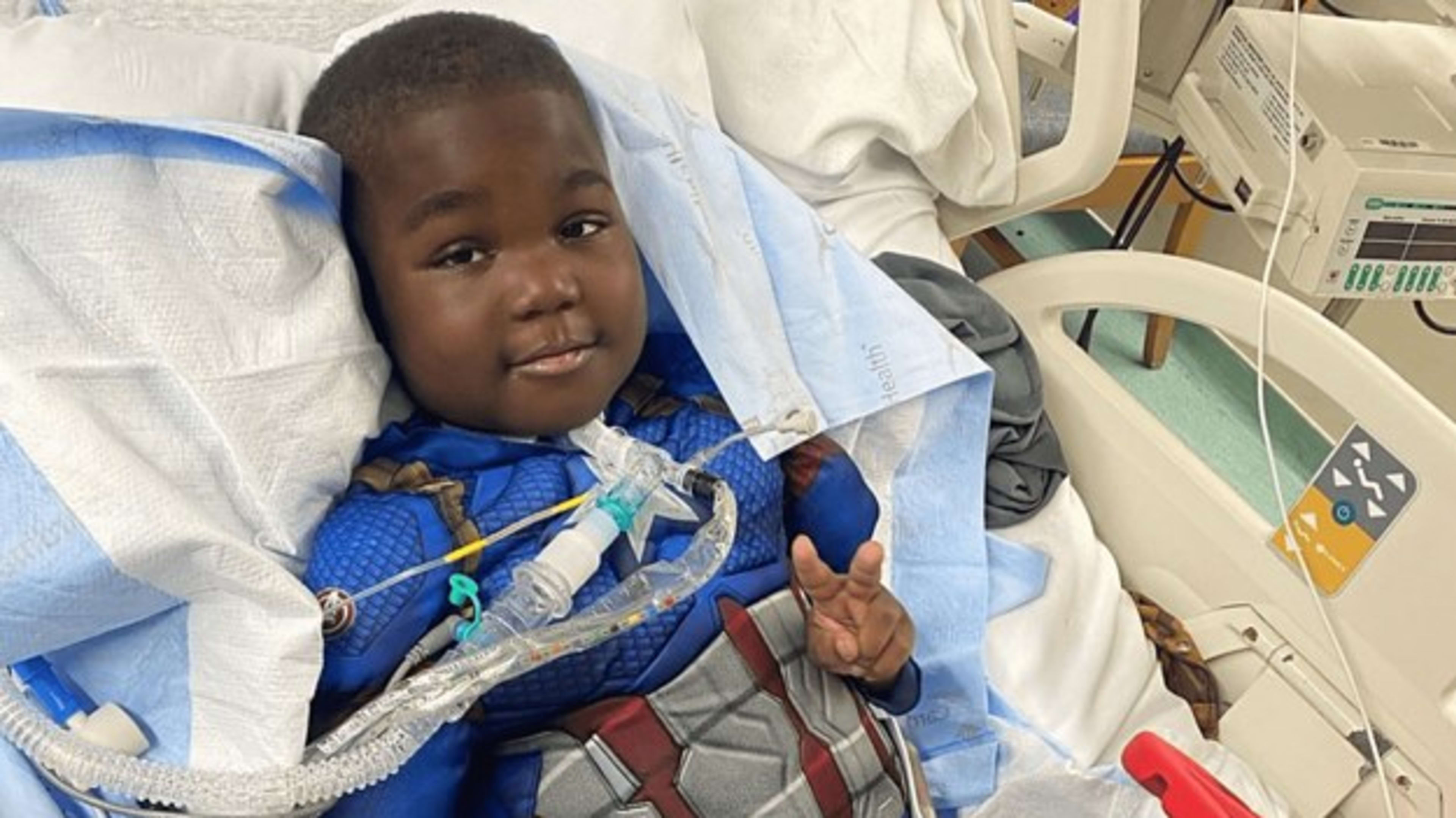 6-year-old TJ Fowler poses in a Captain America costume