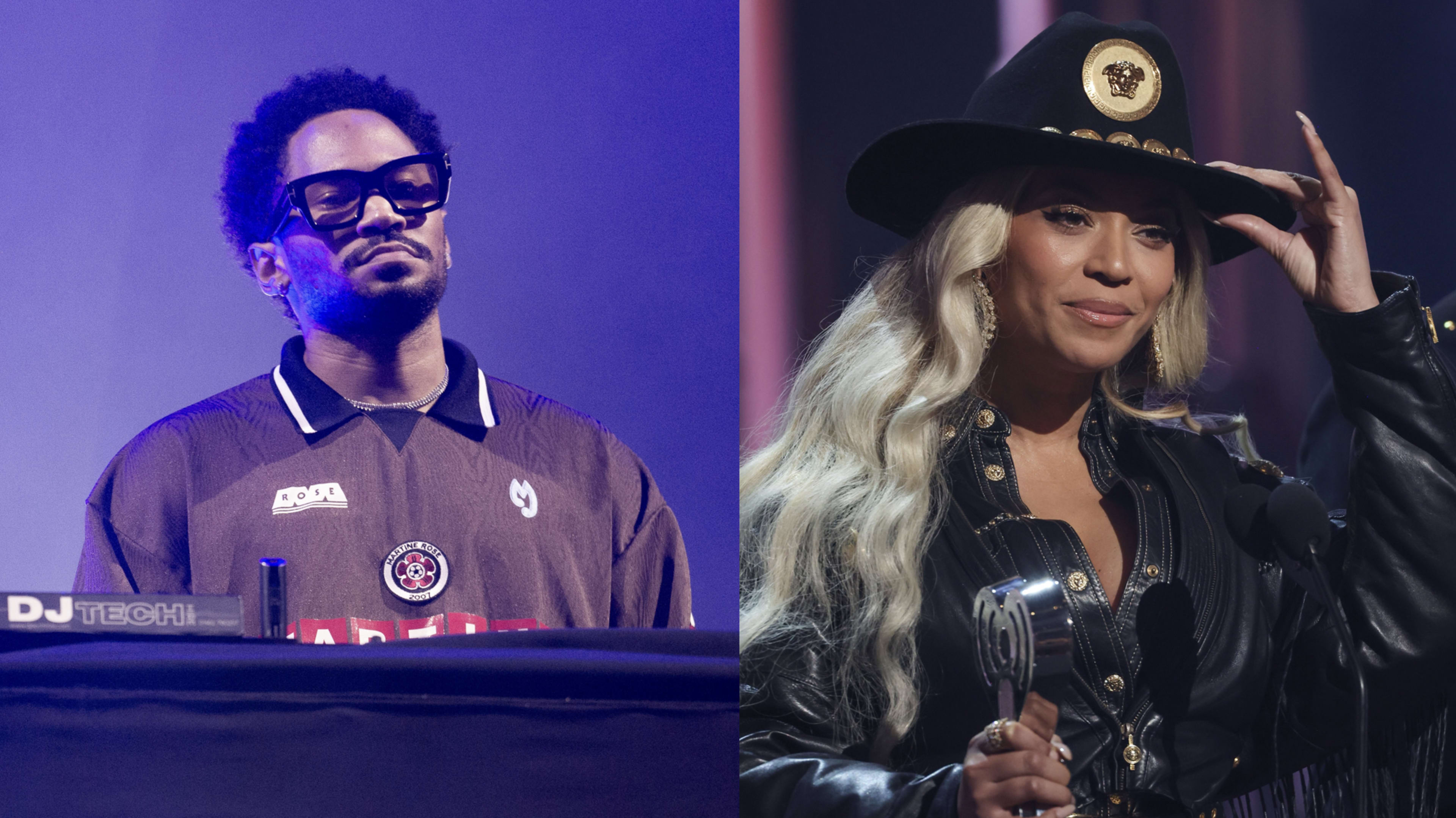 Kaytranada performs during All Points East 2024 at Victoria Park on August 16, 2024 in London, England/Beyoncé accepts the Innovator Award onstage during the 2024 iHeartRadio Music Awards at Dolby Theatre in Los Angeles, California on April 01, 2024