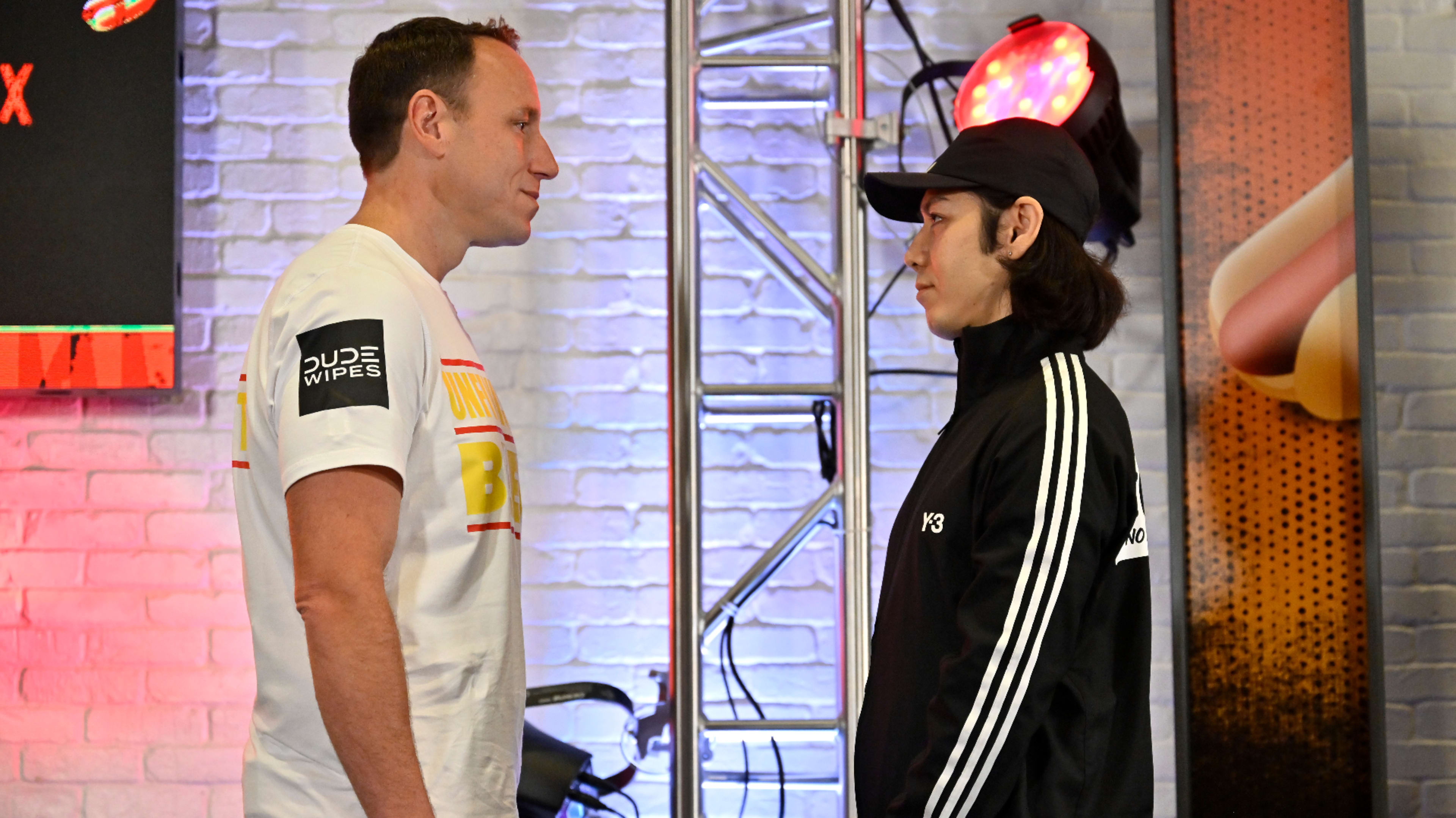 Joey Chestnut and Takeru Kobayashi attend press conference for LIVE Chestnut vs. Kobayashi: Unfinished Beef