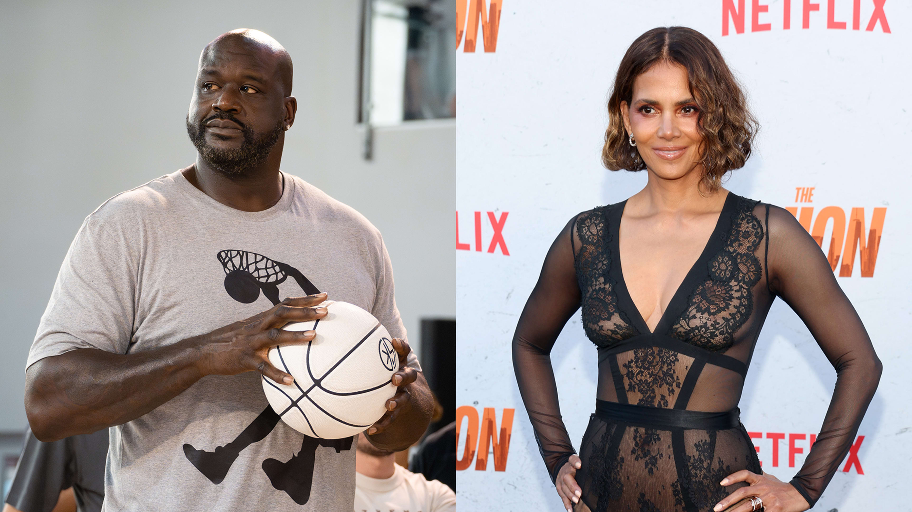 Shaquille O'Neal during a basketball tournament in Poland, and Halle Berry at the premiere for "The Union."