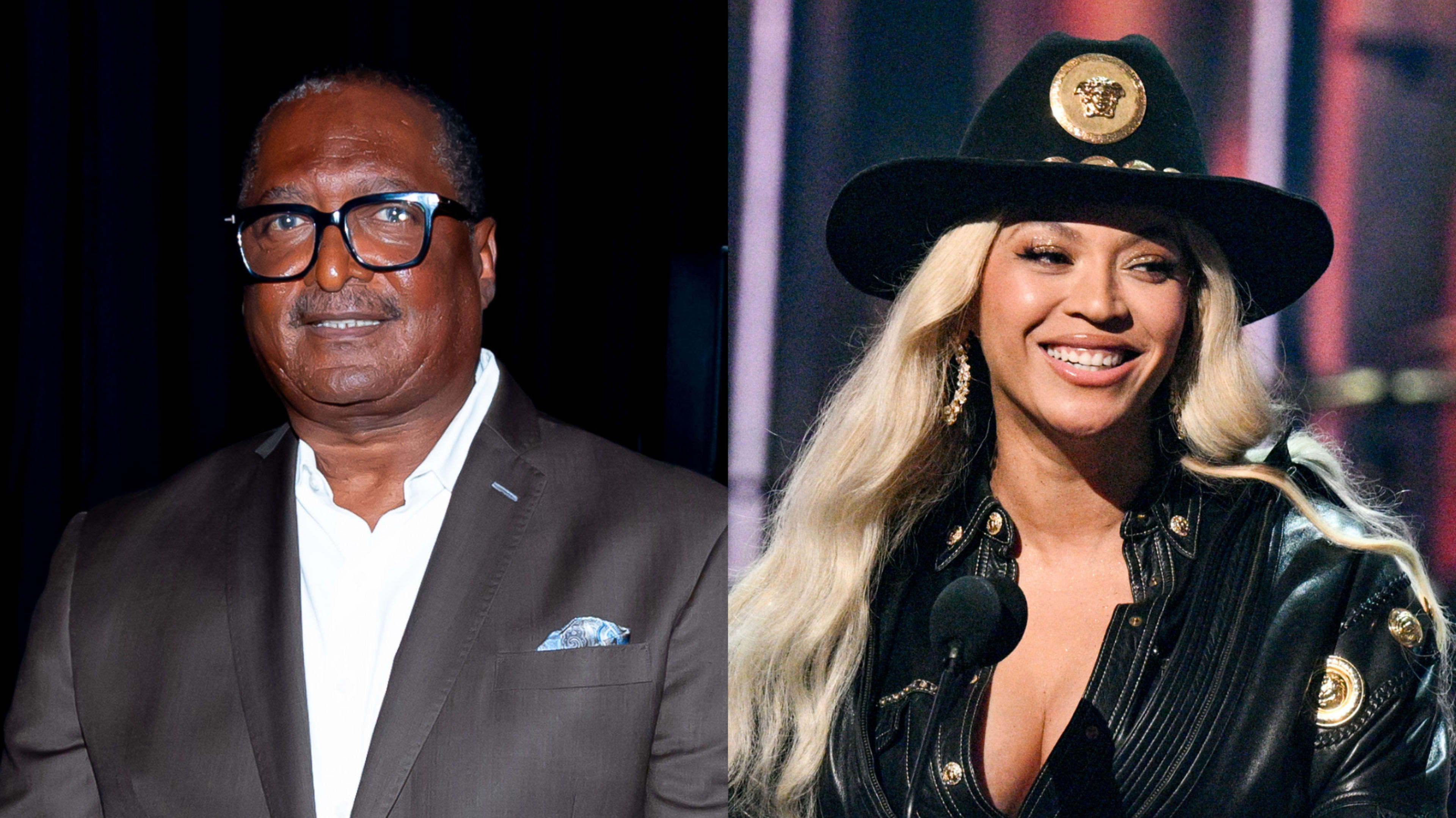 Mathew Knowles and Beyoncé attending separate events.