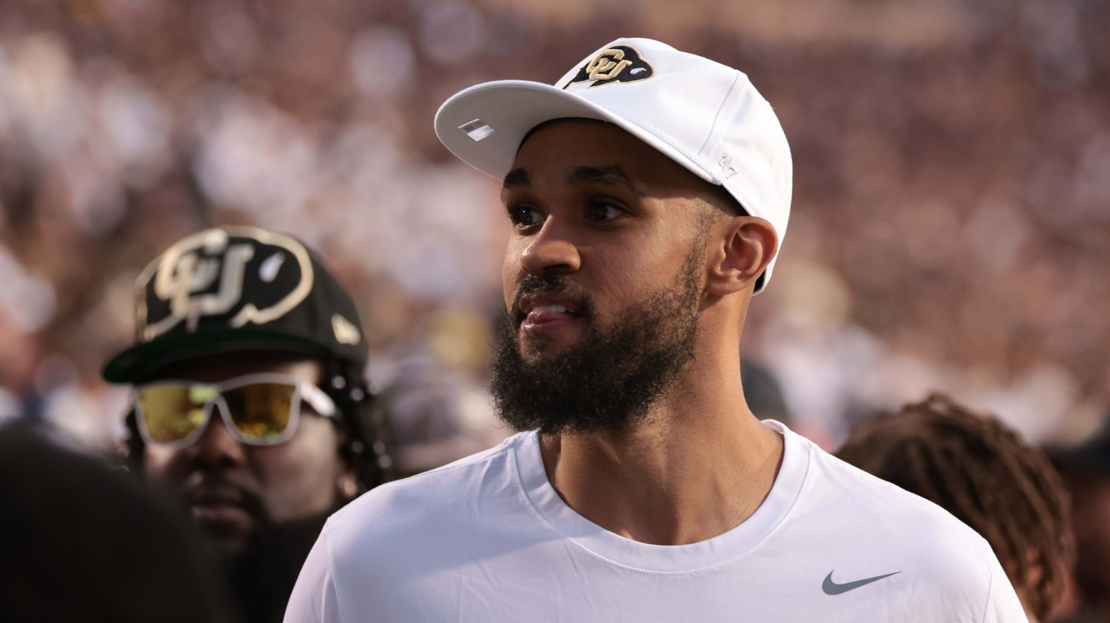 Derrick White looks on during the second quarter at Folsom Field.