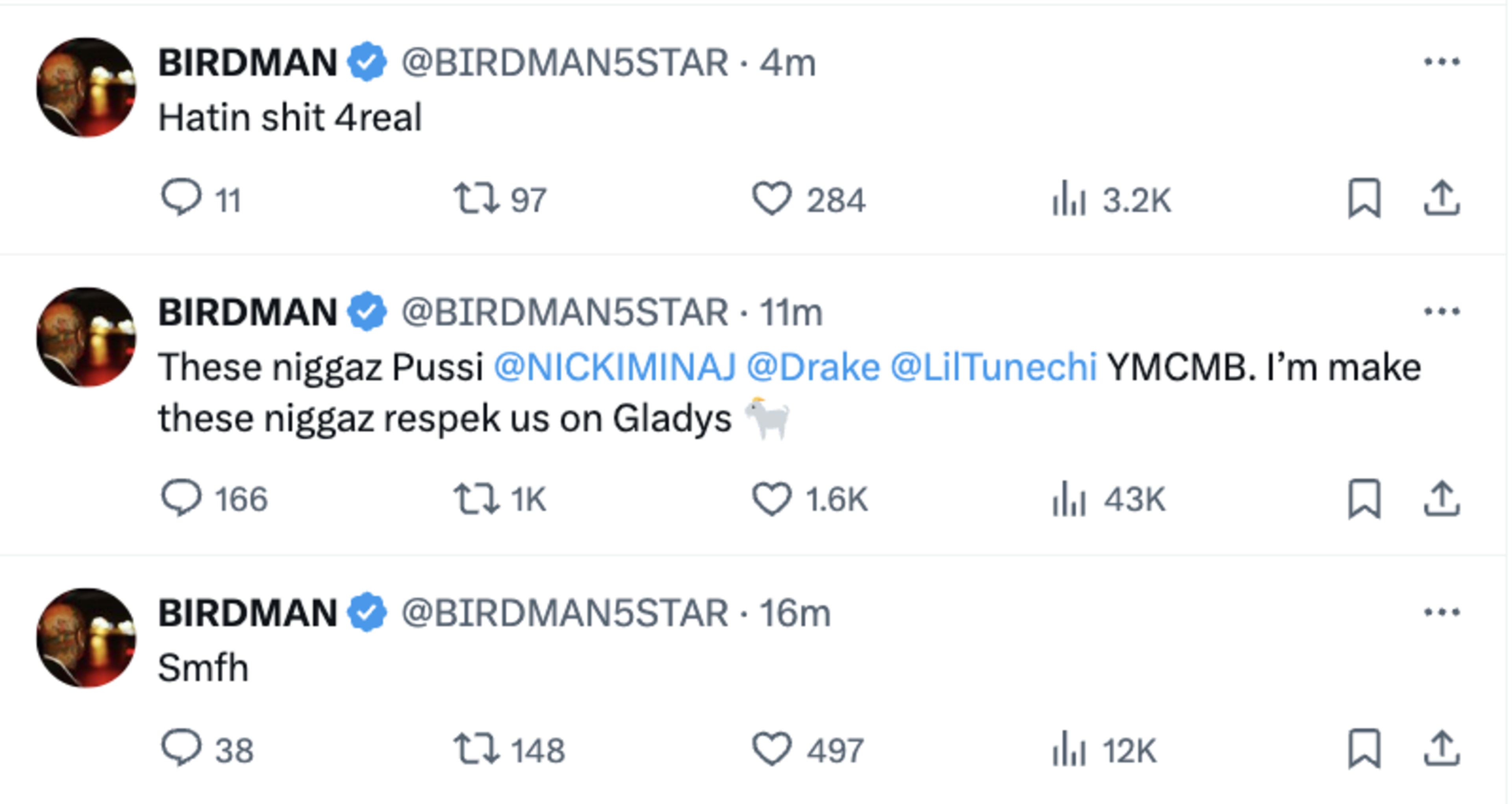 Screenshot of Birdman X account