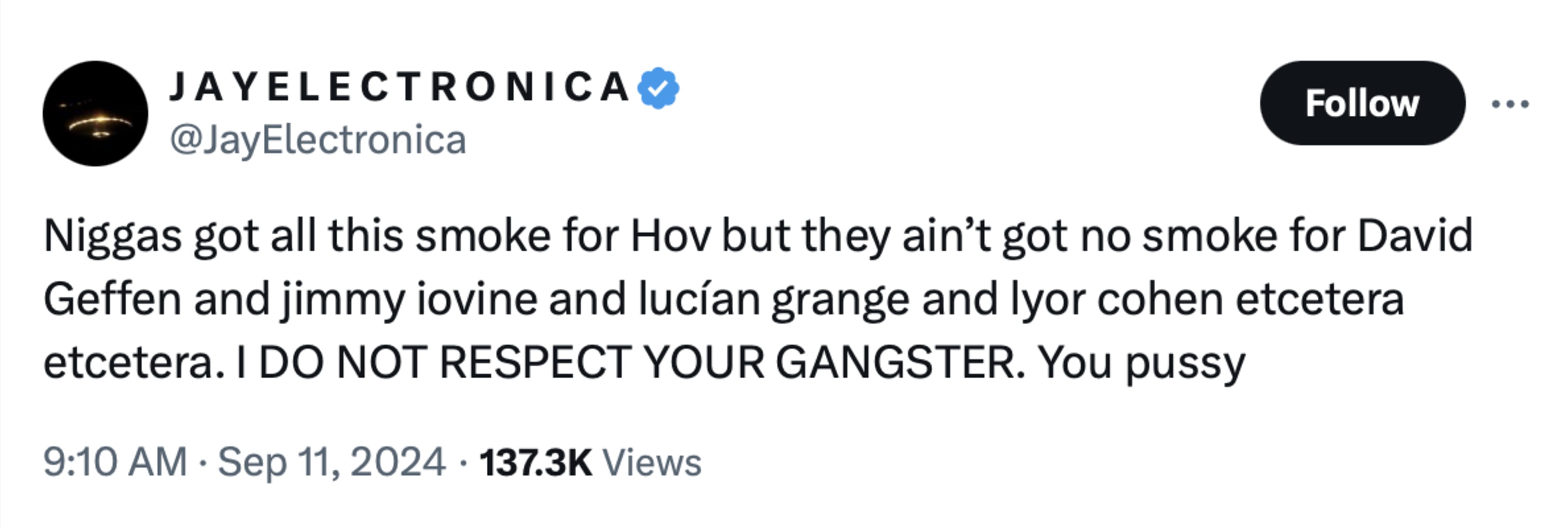 A tweet from Jay Electronica.