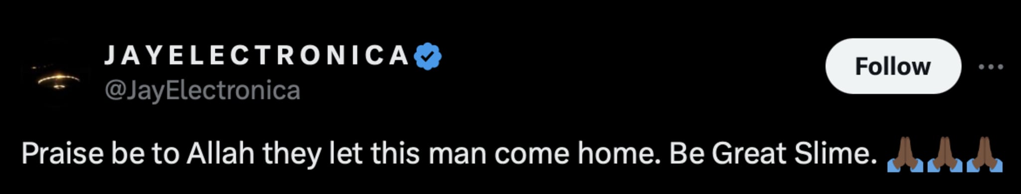 Jay Electronica celebrates Young Thug's freedom on X/Twitter.
