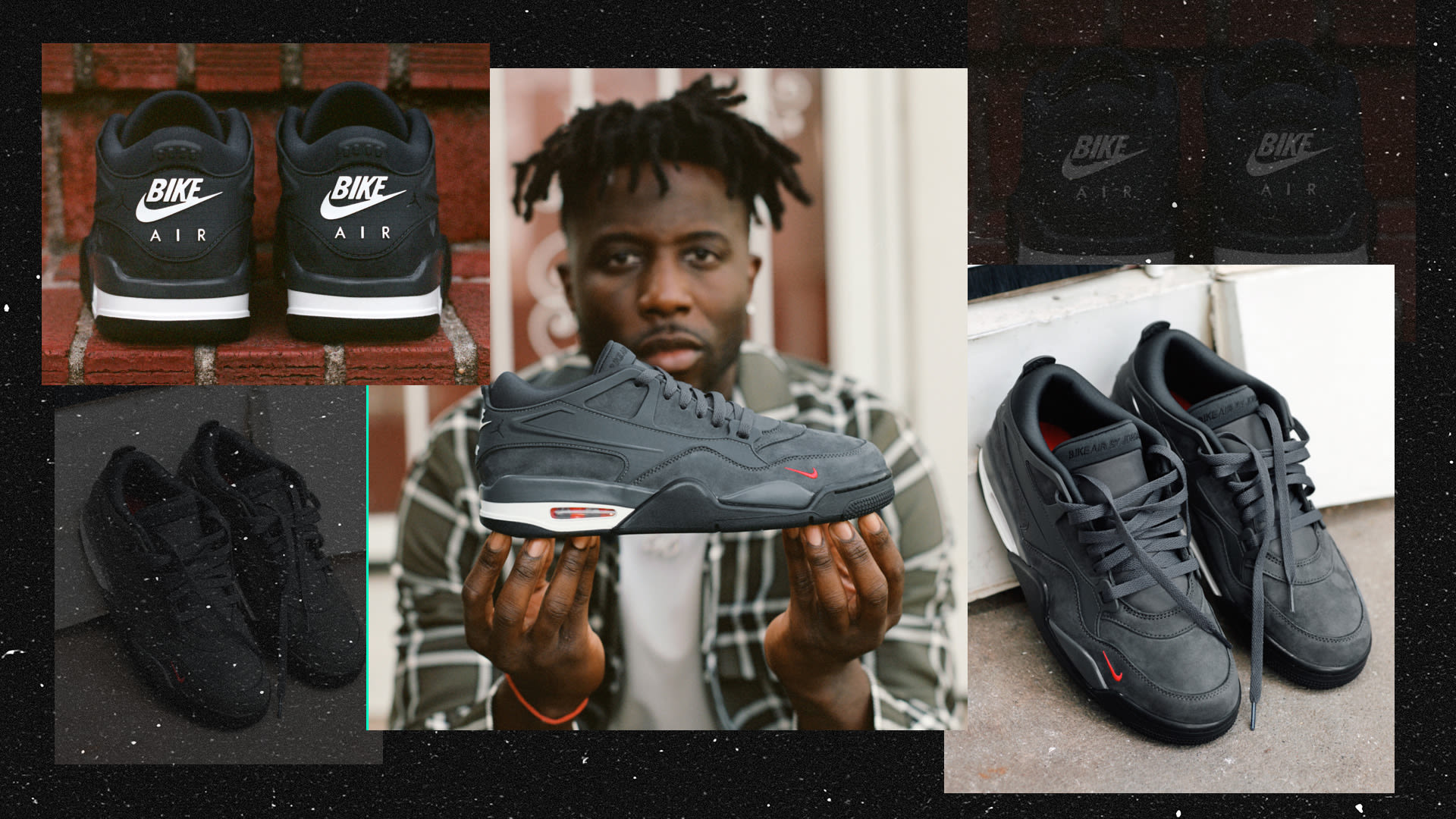 Nigel Sylvester holds his Nigel Sylvester x Jordan 4RM "Driveway Grey" sneaker.