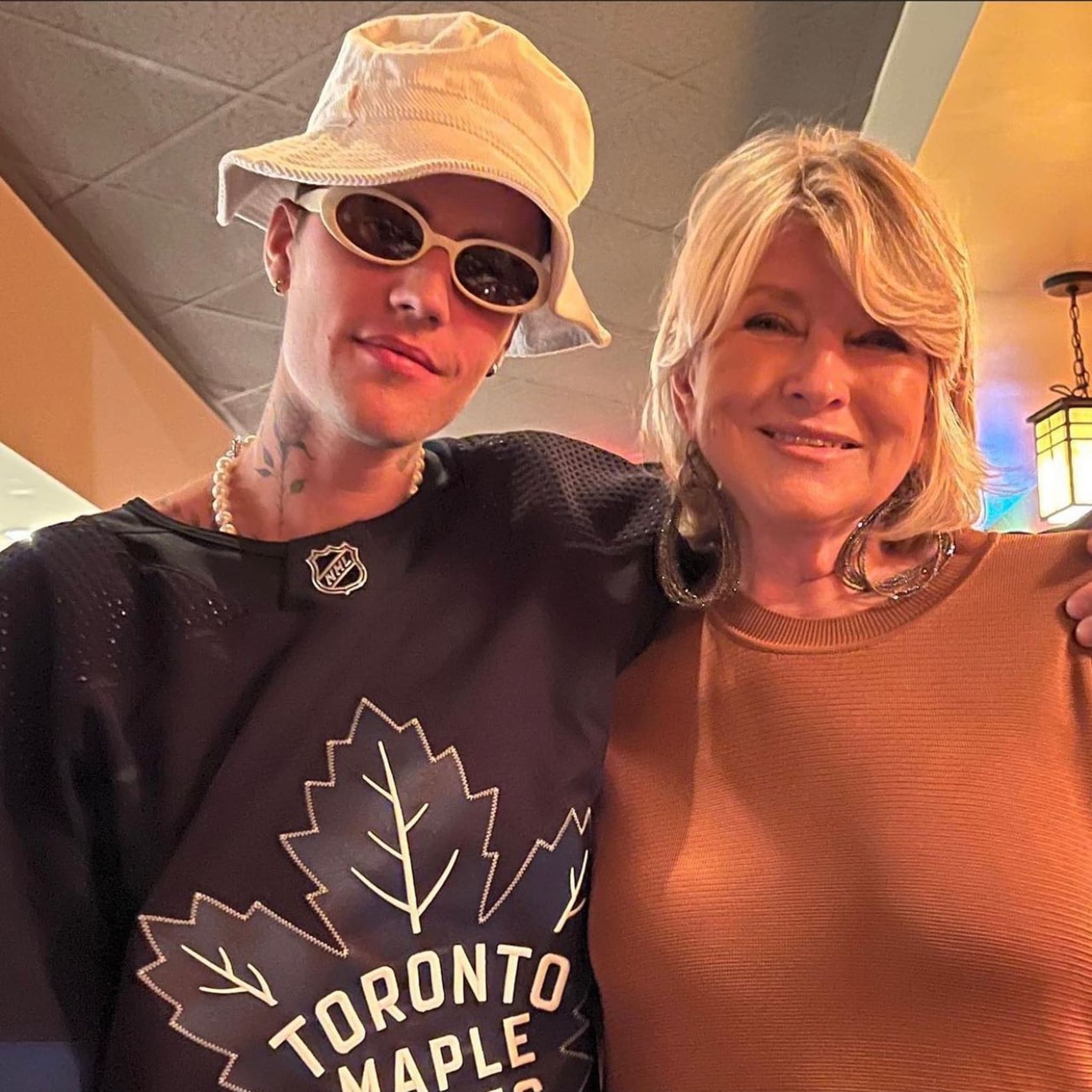 Justin Bieber and Martha Stewart posing in Instagram photo