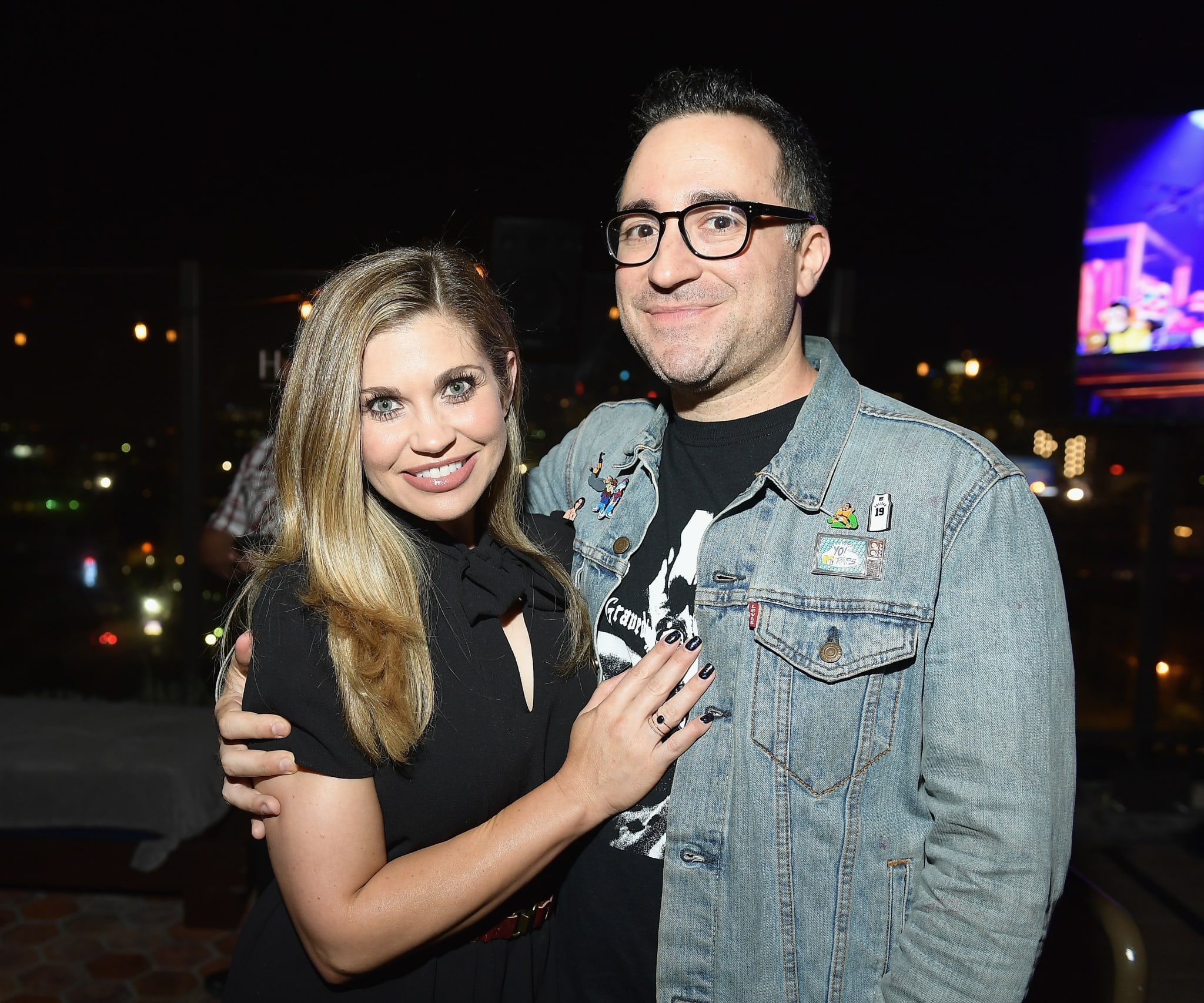 HOLLYWOOD, CA - OCTOBER 11: Danielle Fishel (L) and executive producer Jensen Karp at TBS' Drop the Mic and The Joker's Wild Premiere Party at Dream Hotel on October 11, 2017 in Hollywood, California.