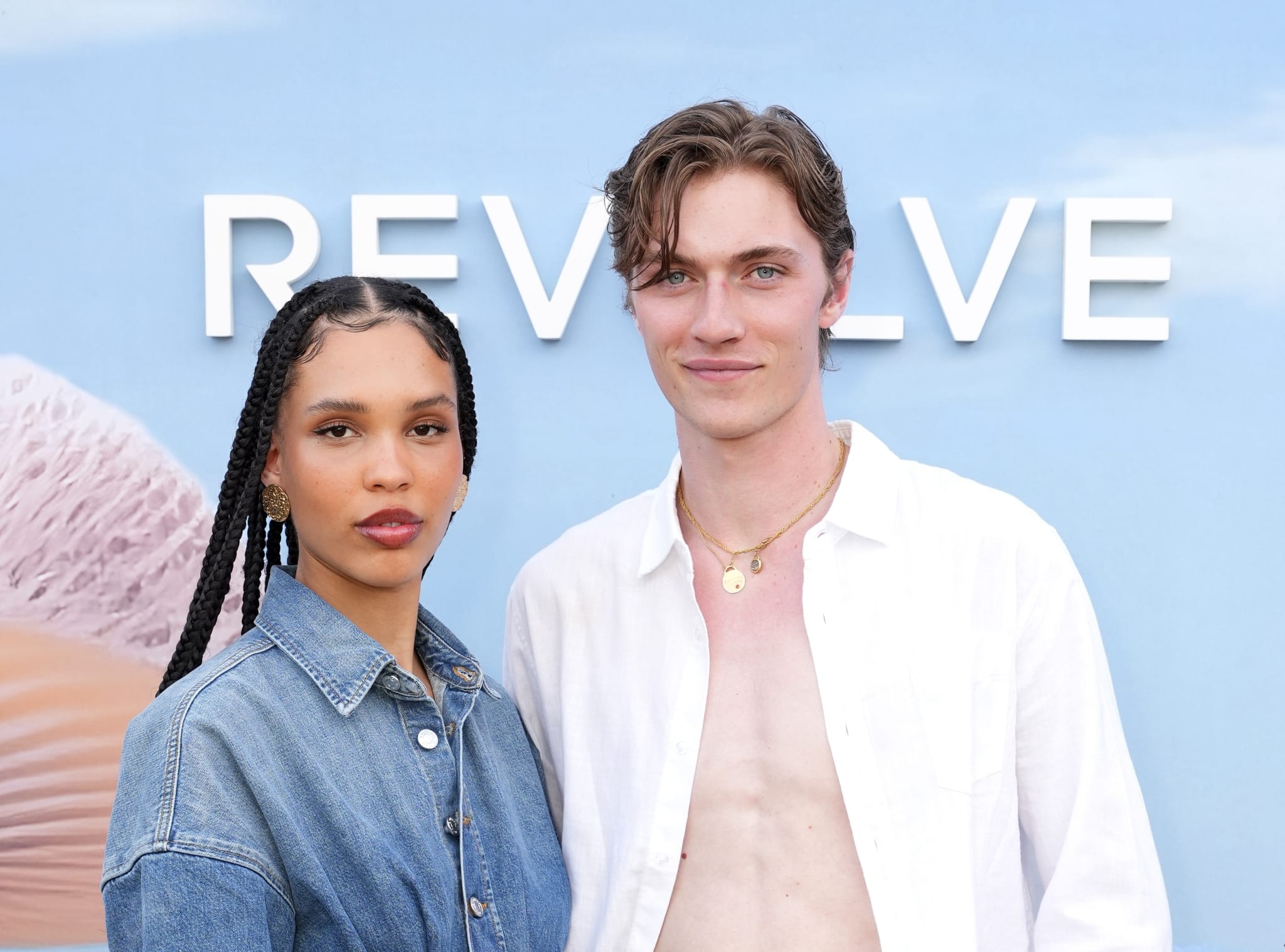 THERMAL, CALIFORNIA - APRIL 16: (L-R) Lucky Blue Smith and Nara Aziza attend REVOLVE Festival 2023, Thermal, CA - Day 2 on April 16, 2023 in Thermal, California. 