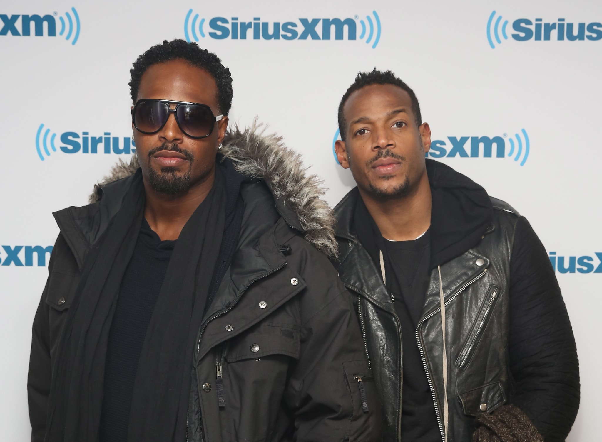 NEW YORK, NY - JANUARY 16: (EXCLUSIVE COVERAGE) Shawn Wayans (L) and Marlon Wayans visit at SiriusXM Studios on January 16, 2015 in New York City.