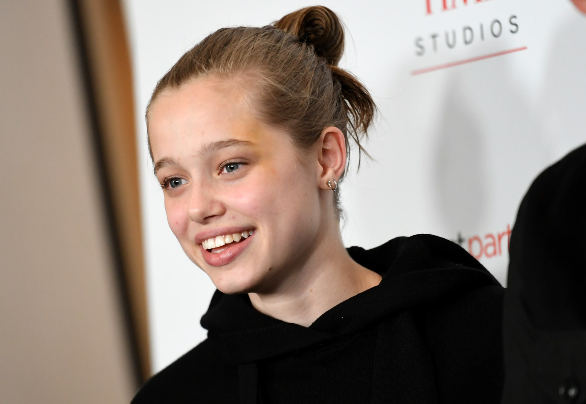 Shiloh Jolie attends the Los Angeles premiere of MSNBC Films' "Paper & Glue: A JR Project" at Museum Of Tolerance on November 18, 2021 in Los Angeles, California
