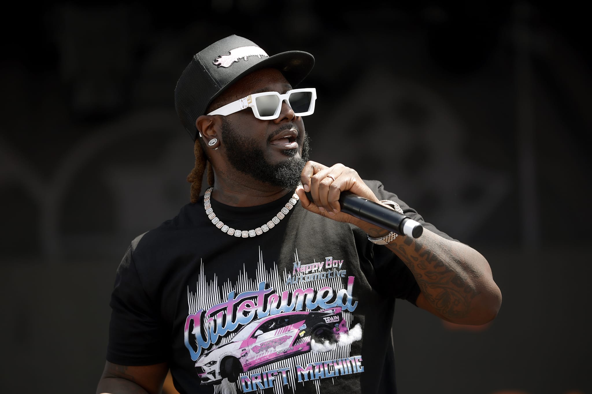 Rapper T-Pain performs onstage prior to the NASCAR Cup Series Enjoy Illinois 300 at WWT Raceway on June 02, 2024 in Madison, Illinois. 