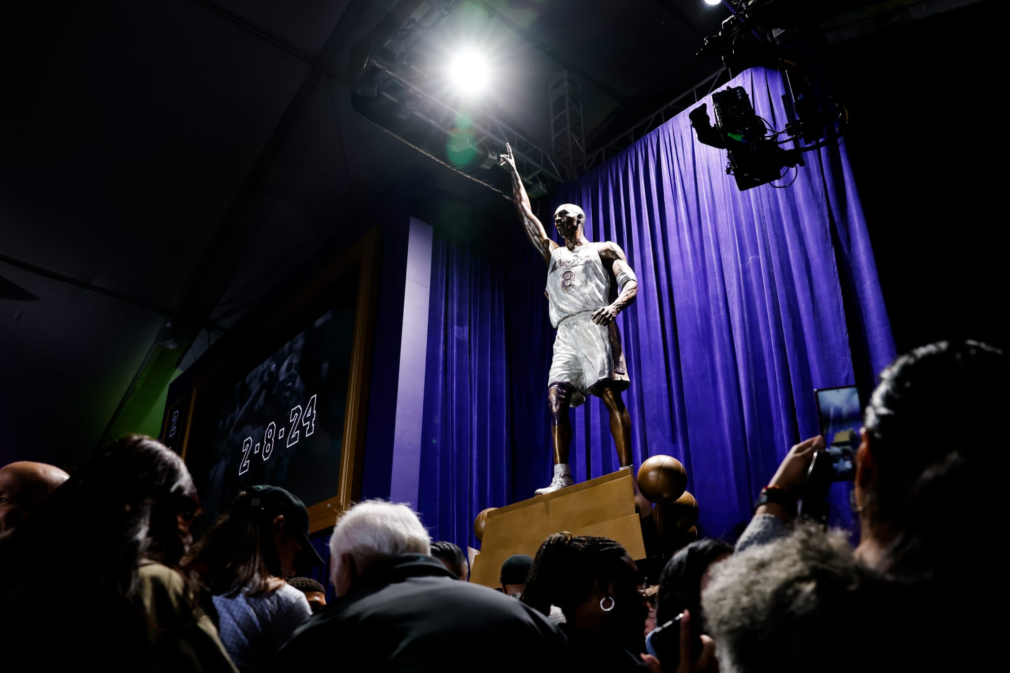 The Los Angeles Lakers unveil a statue honoring the late Kobe Bryant at the Star Plaza outside of Crypto.com Arena in Los Angeles Thursday, Feb. 8, 2024.
