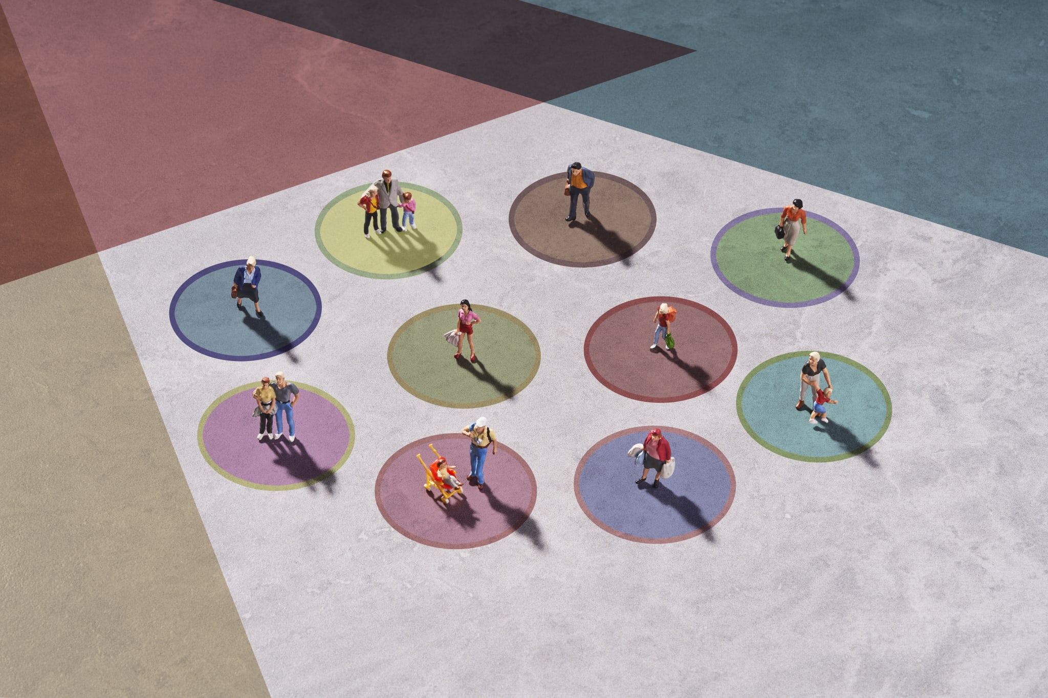 Socially distanced toy people