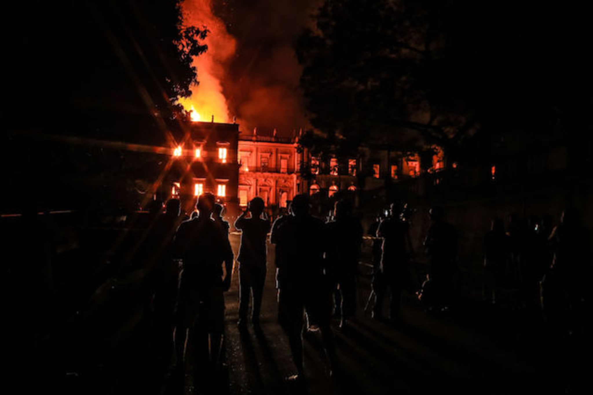 This is a picture of a museum on fire.