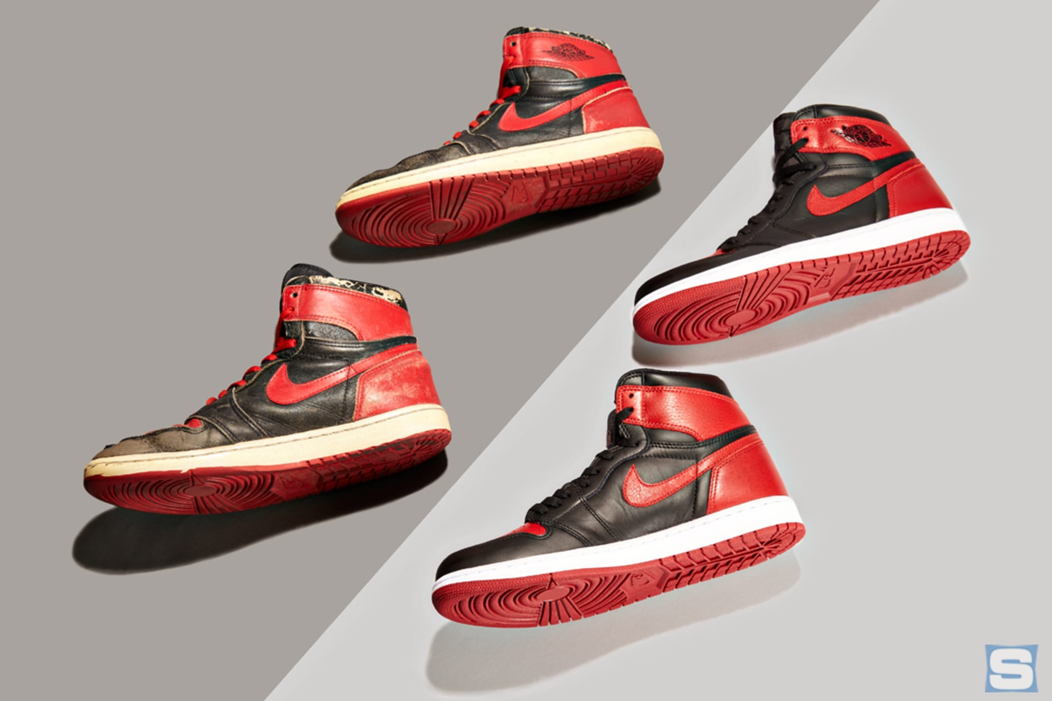 Banned Air Jordan 1 1985 vs. 2016 Comparison Group