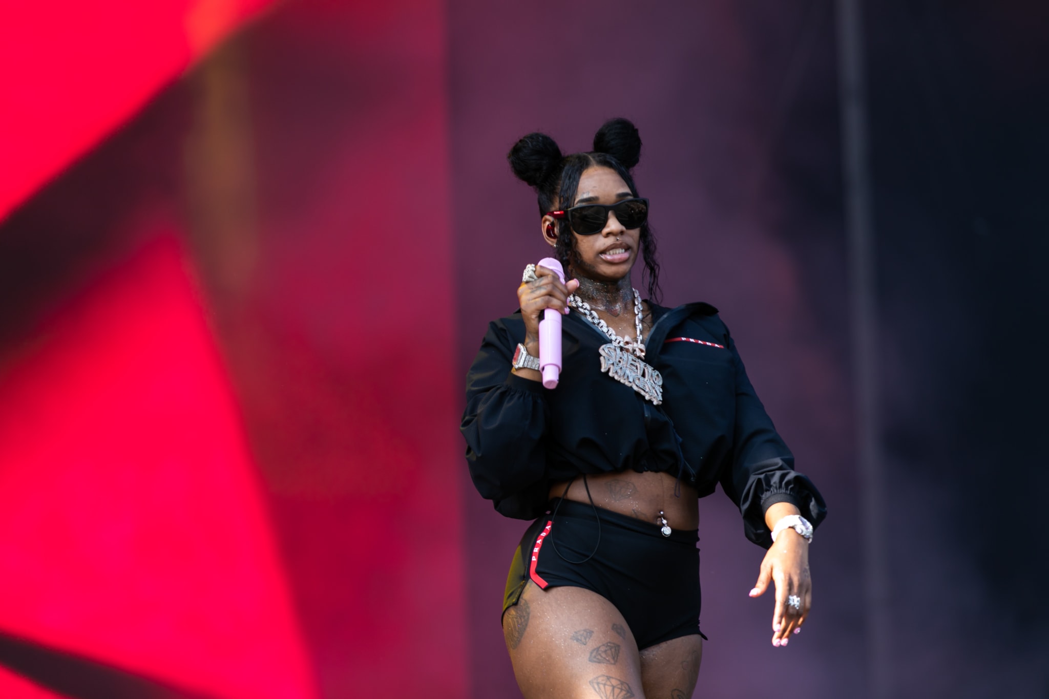 CHICAGO, ILLINOIS - AUGUST 02: Sexyy Red performs onstage during Lollapalooza at Grant Park on August 02, 2024 in Chicago, Illinois.