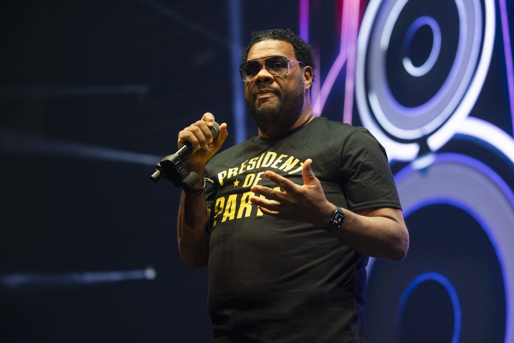 PERTH, AUSTRALIA - NOVEMBER 11: Fatman Scoop is seen during Fridayz Live '23 at RAC Arena on November 11, 2023 in Perth, Australia. 