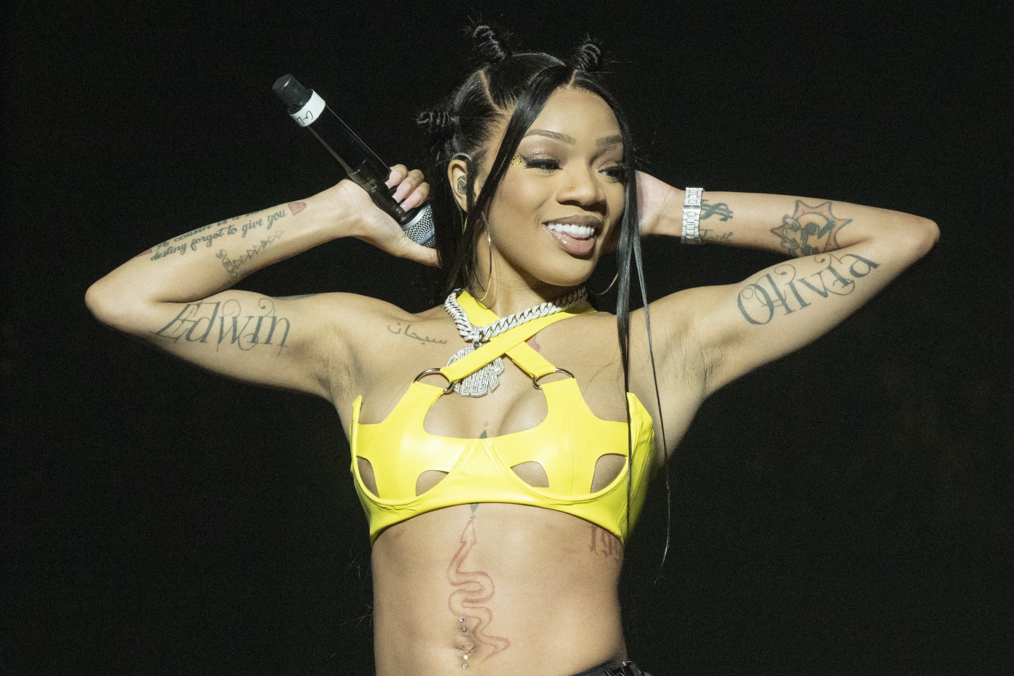 MINNEAPOLIS, MINNESOTA - MAY 14: GloRilla performs at Target Center on May 14, 2024 in Minneapolis, Minnesota.