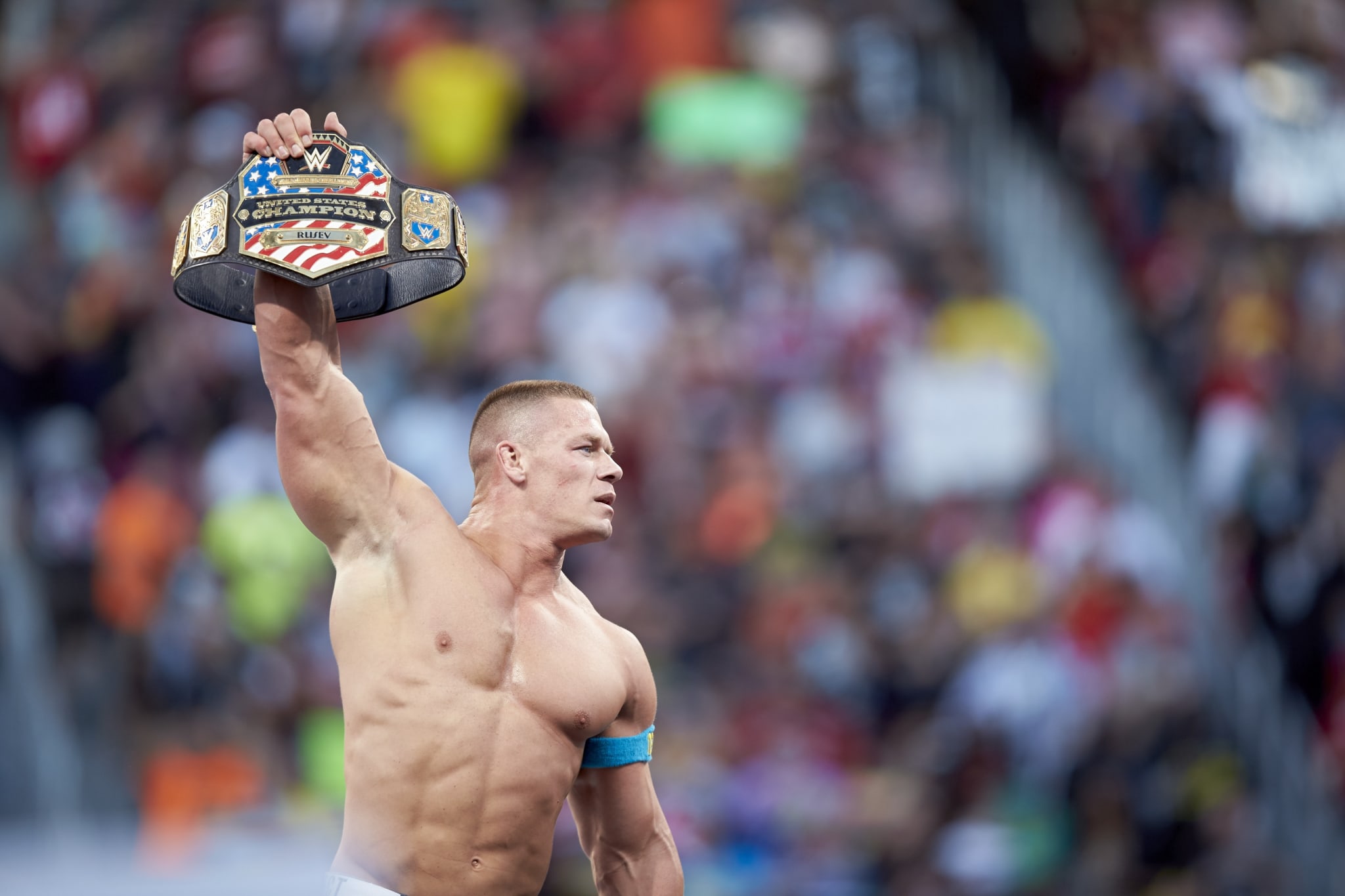 WWE Wrestling: WrestleMania 31: John Cena victorious in ring with belt during event at Levi's Stadium. Santa Clara, CA 3/29/2015