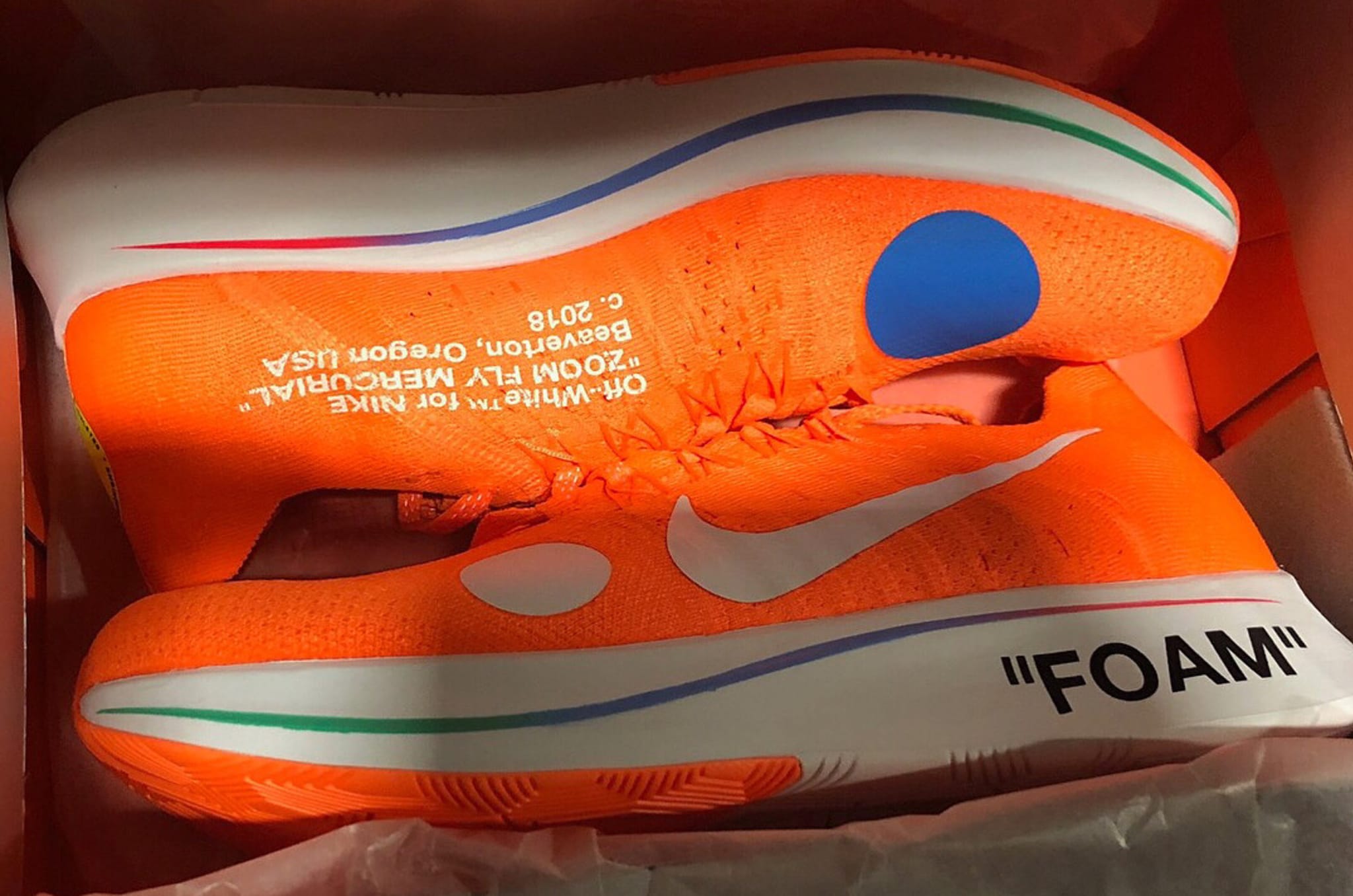 Off White x Nike Zoom Fly Mercurial Flyknit 'Total Orange/White/Volt' AO2115 800 (Pair)