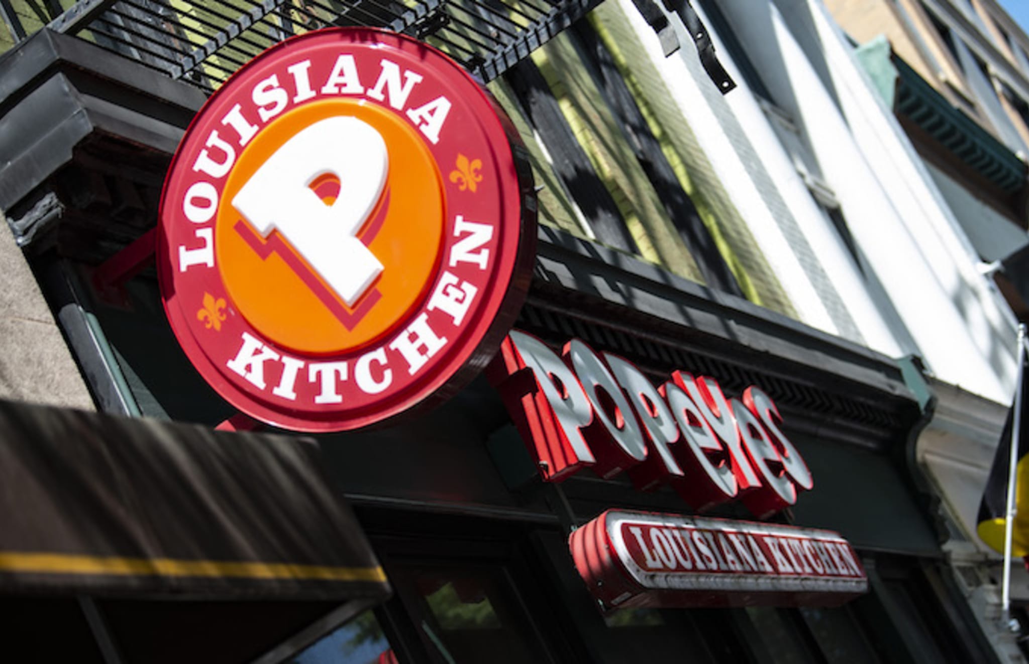 A Popeyes fast food chain restaurant is seen on a street of Washington D.C.