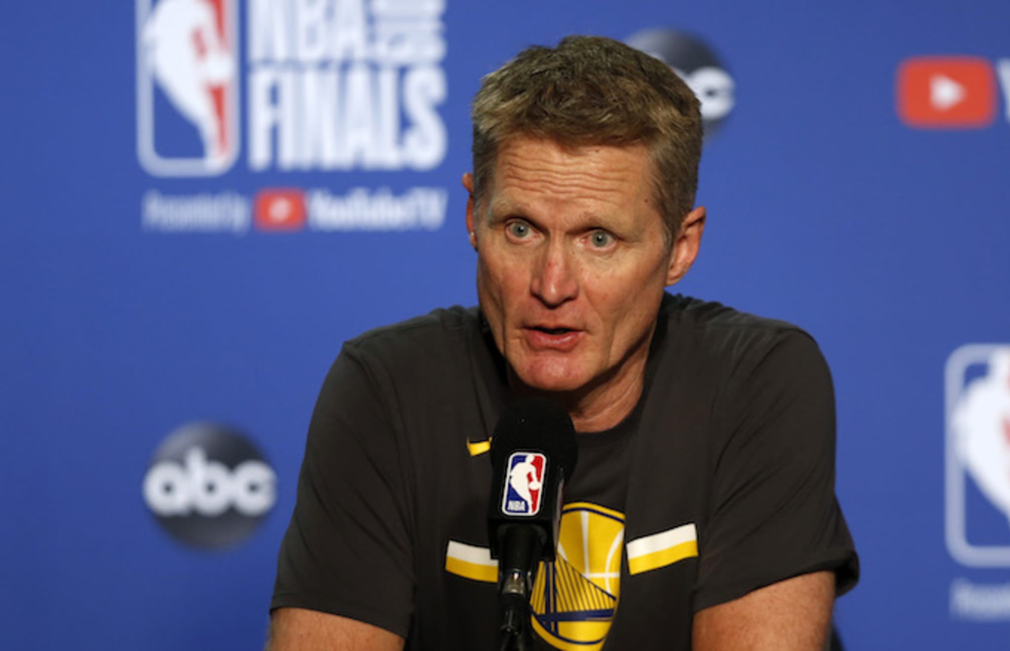 Steve Kerr speaks to the media following Game Three of the 2019 NBA Finals.