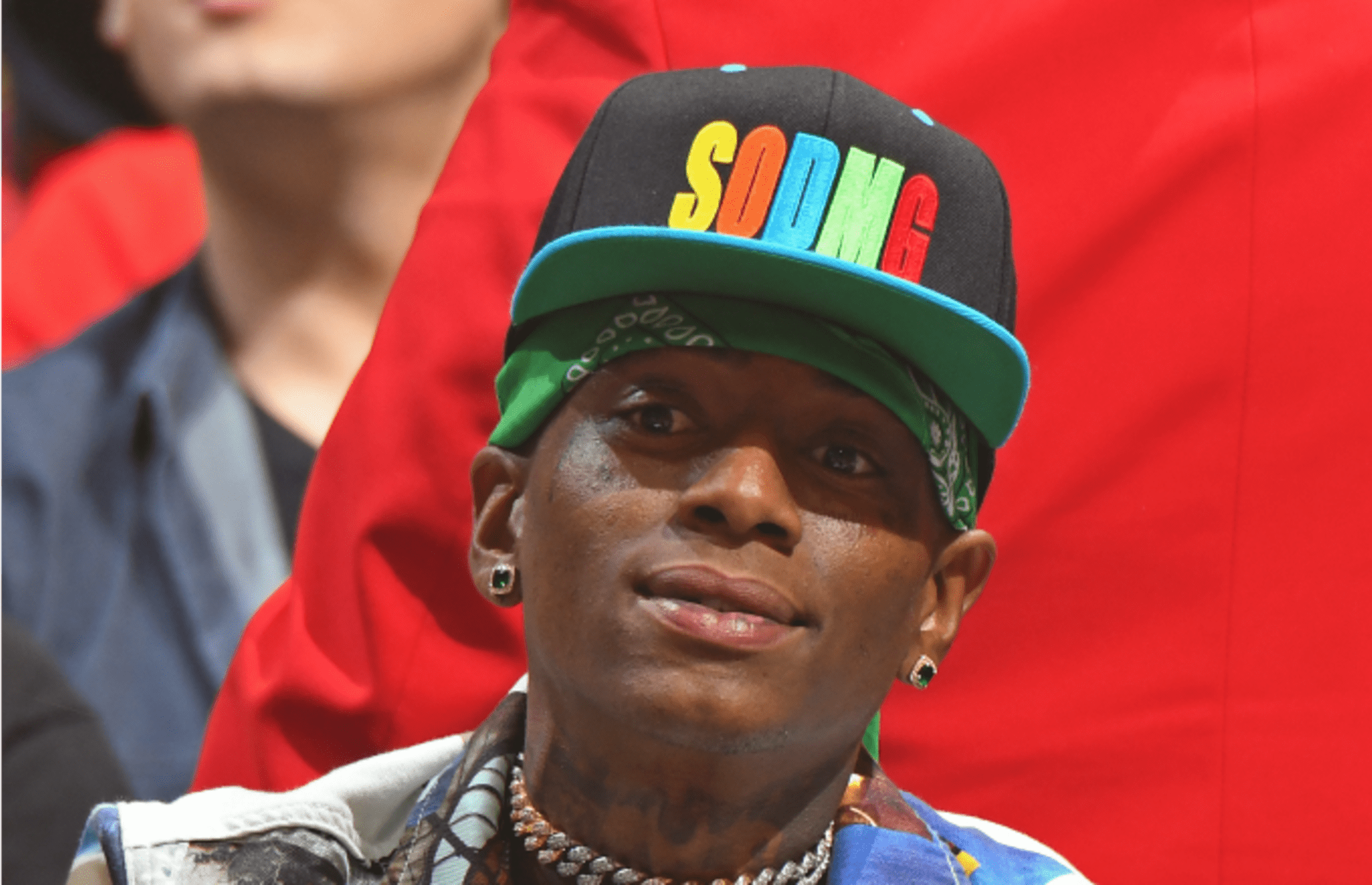 Soulja Boy, looks on during the game against the Chicago Bulls and the LA Clippers
