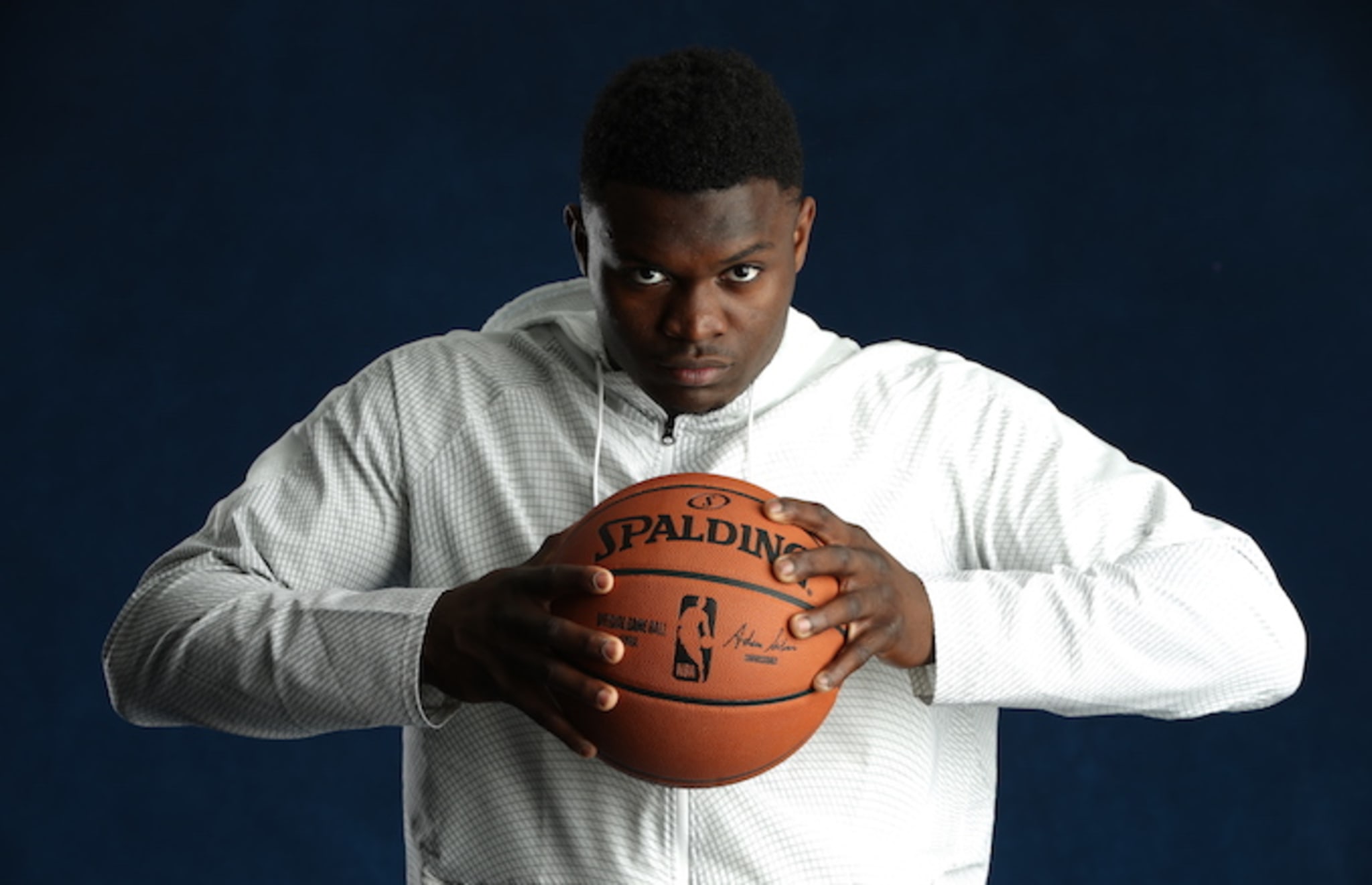 Zion Williamson poses for a portrait at the 2019 NBA Draft Combine.