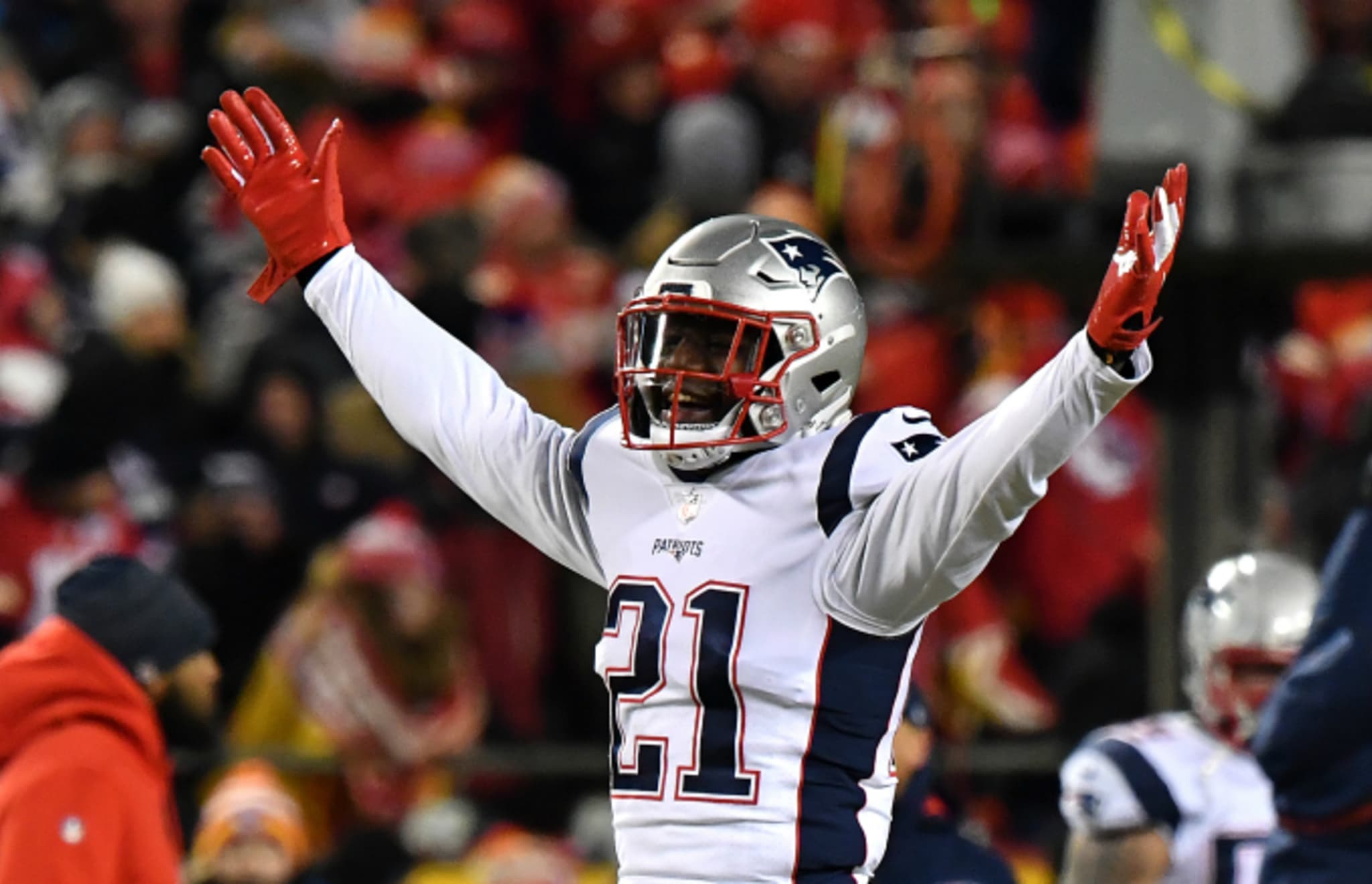 Duron Harmon #21 of the New England Patriots celebrates