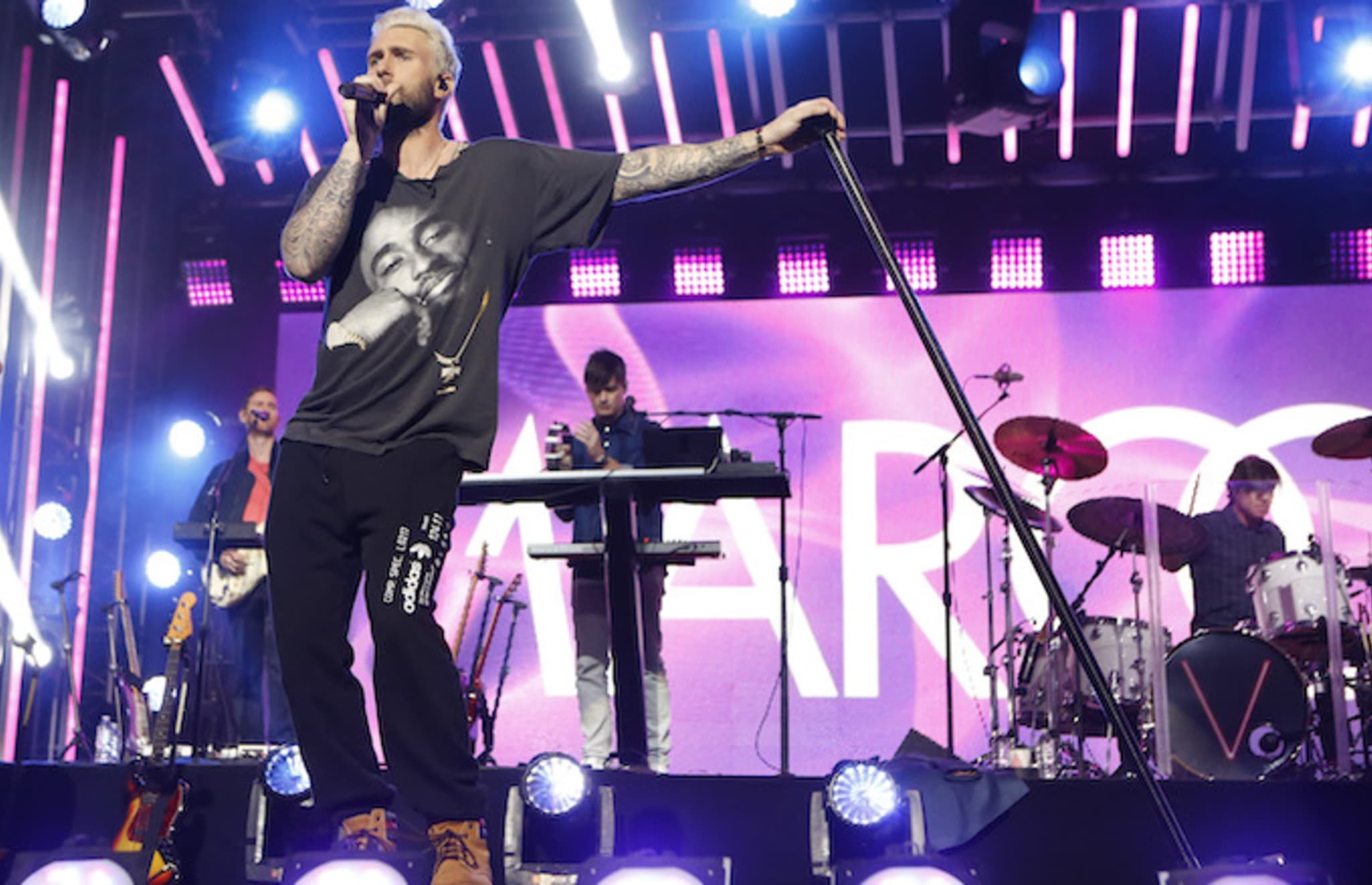 Adam Levine mid performance.