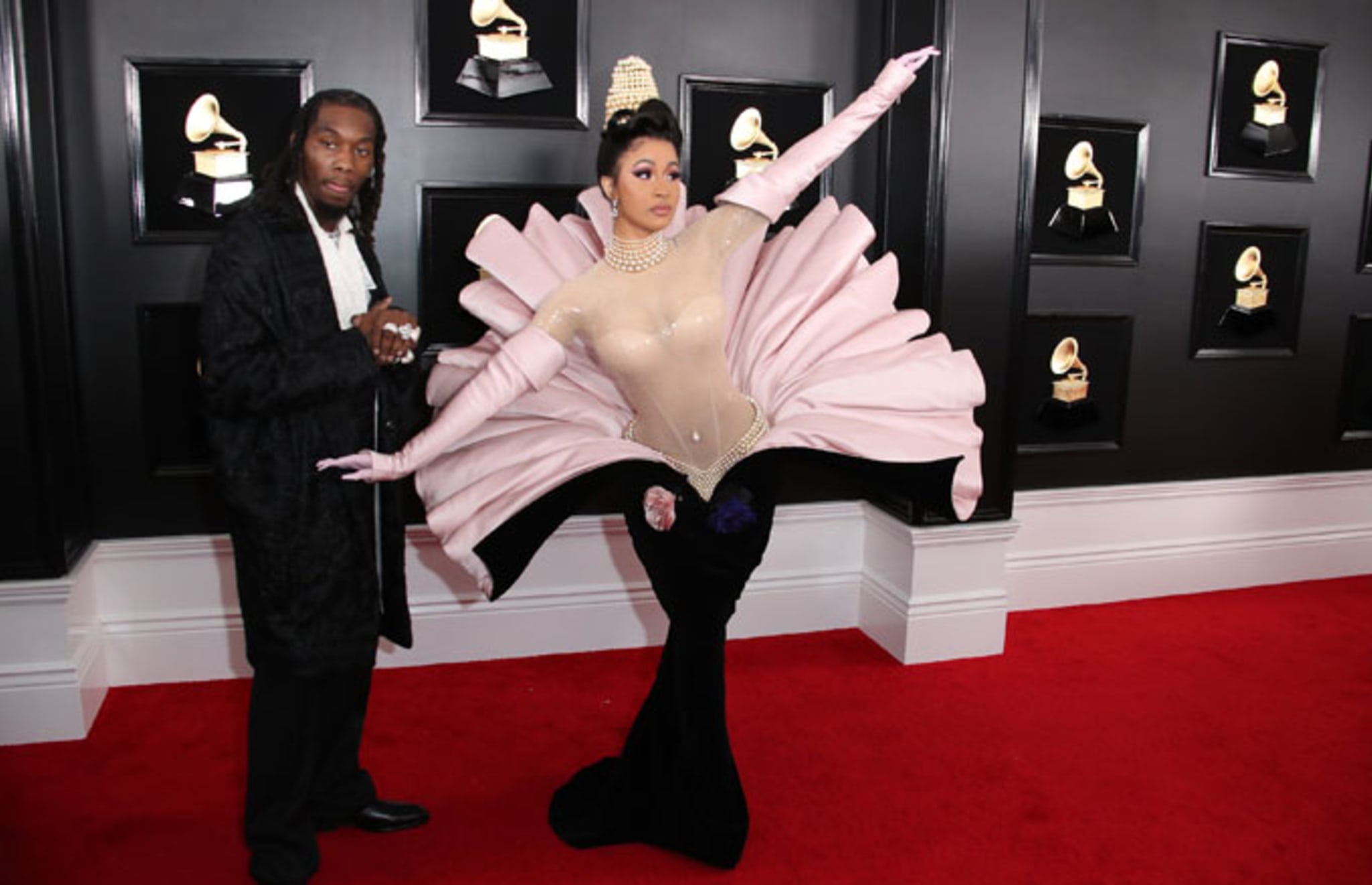 Cardi B and Offset on the red carpet for the Grammys.