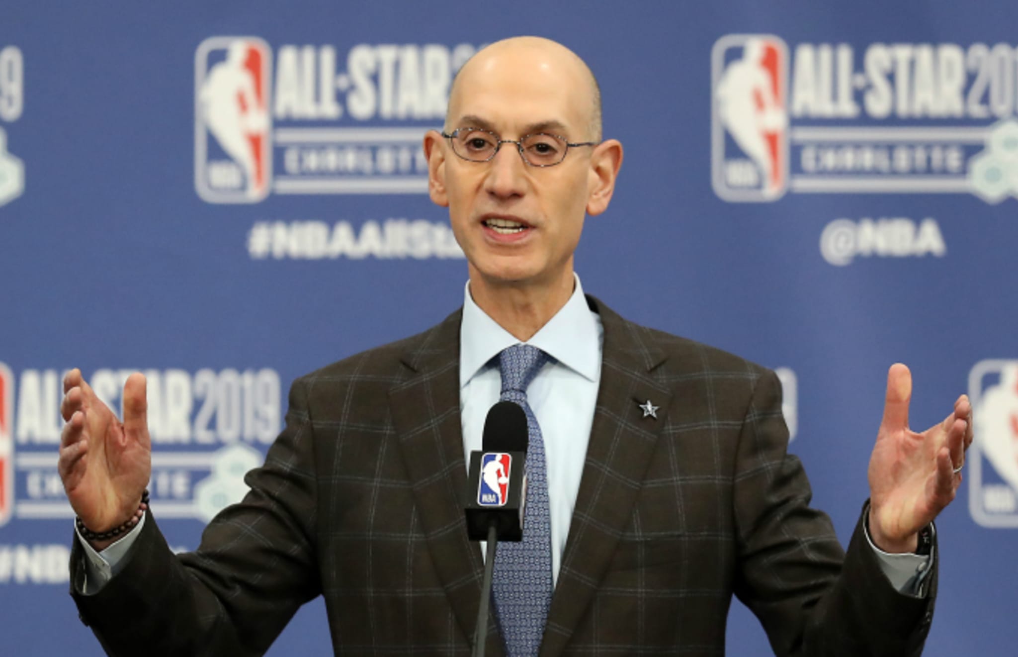 Adam Silver, NBA Commissioner, talks to the media