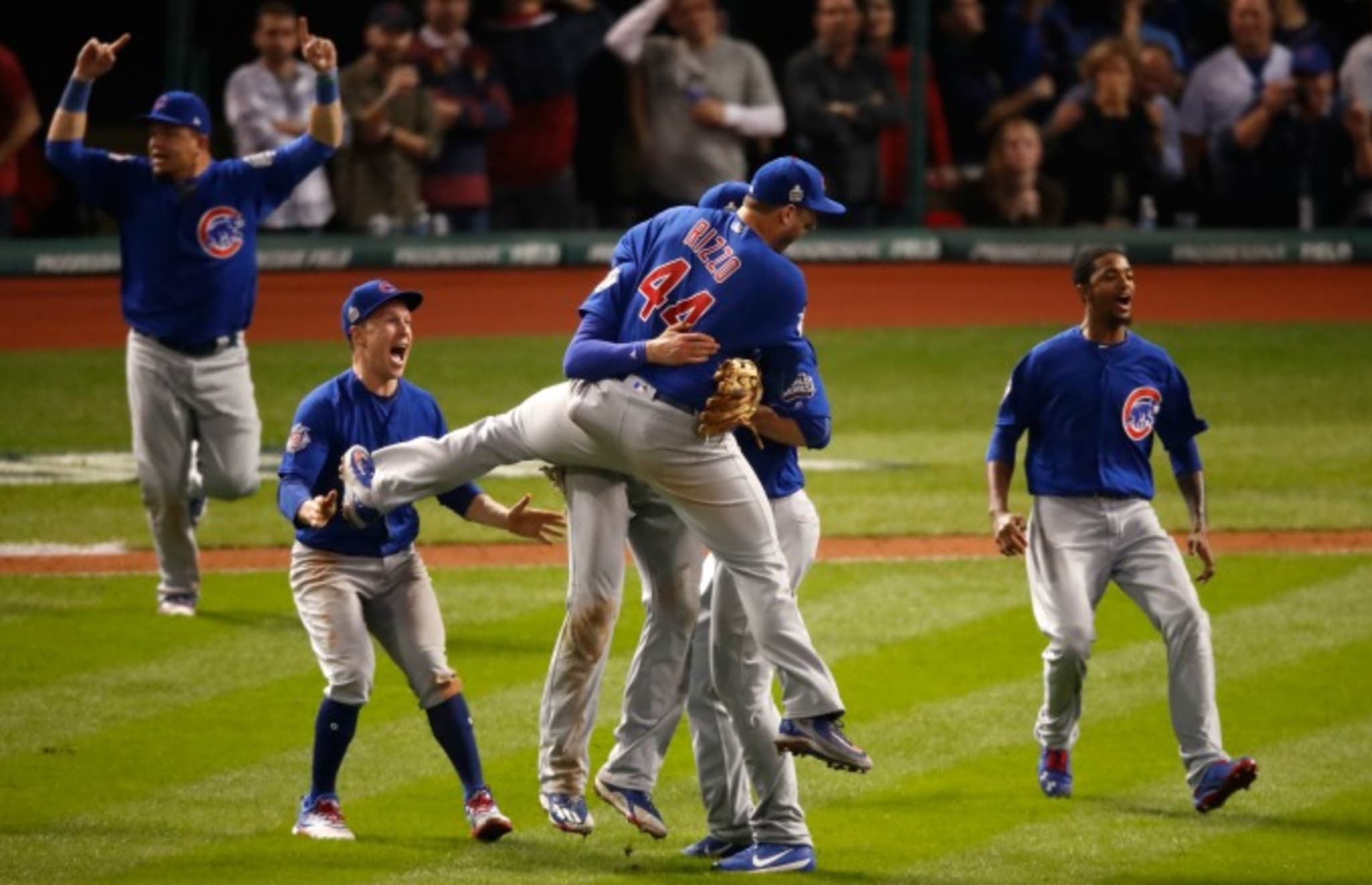 Cubs celebrate World Series win.
