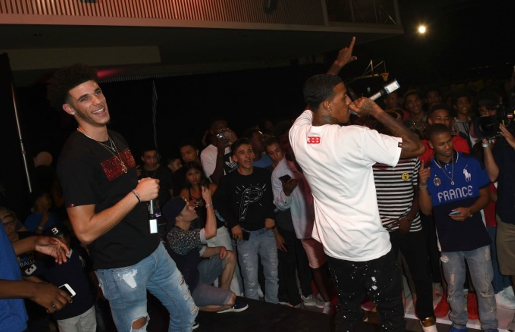 Lonzo Ball performs at LaMelo Ball's 16th birthday party.
